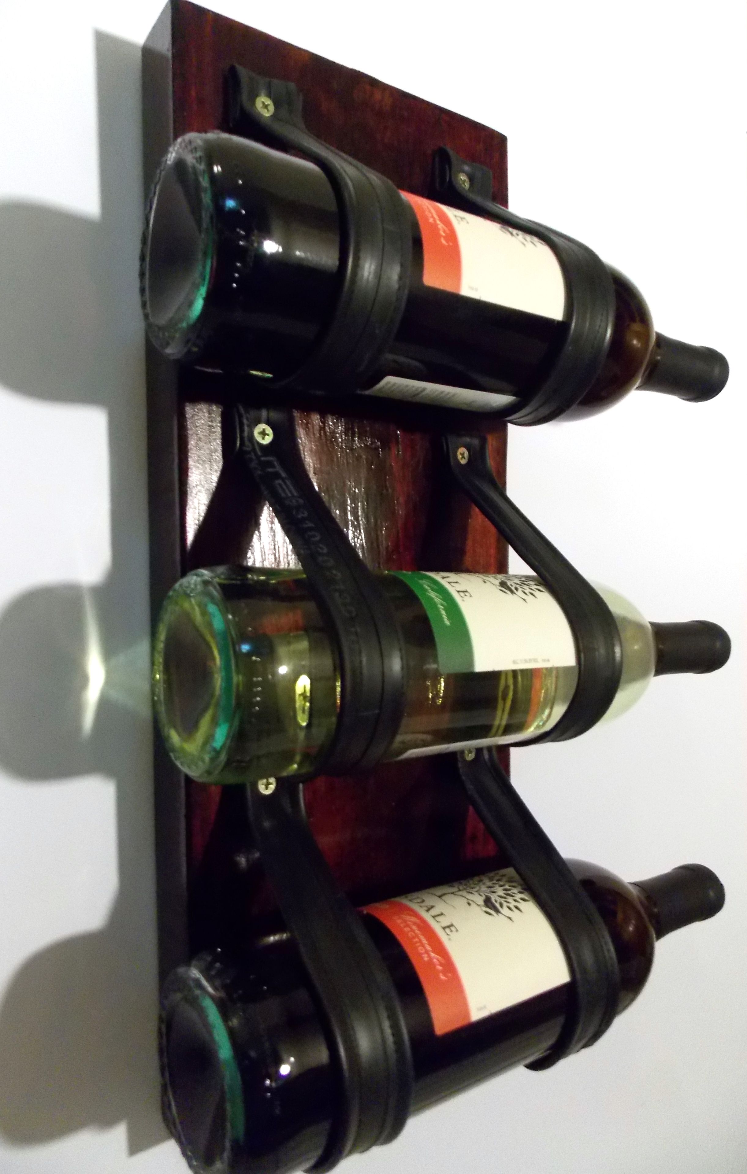 Wine Rack, Wall Mounted Upcycled. Made From  Recycled Reclaimed Wood, Bike Tire Tubes 3 