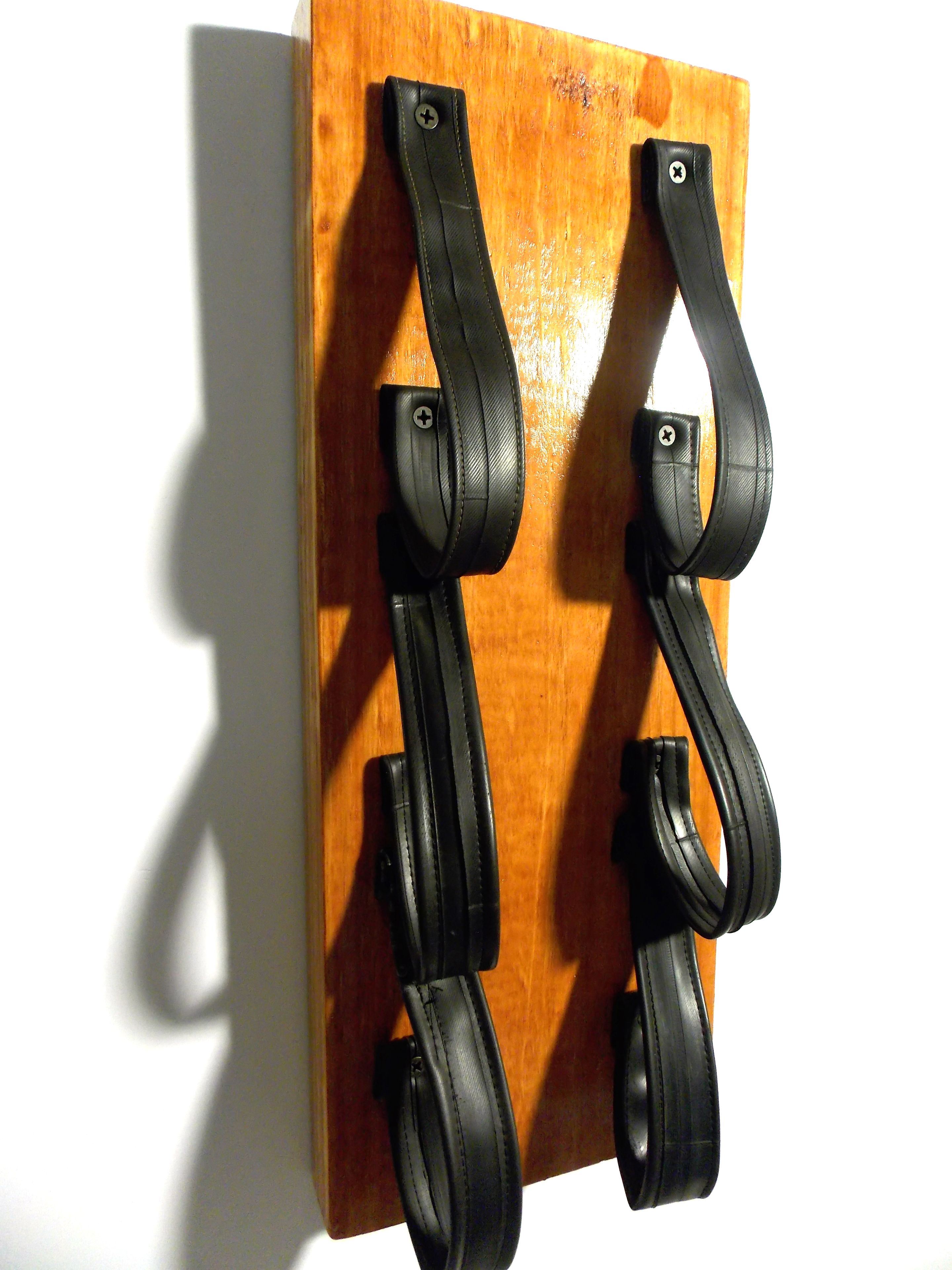 Wine Rack, Wall Mounted Upcycled. Made From  Recycled Reclaimed Wood, Bike Tire Tubes 4 