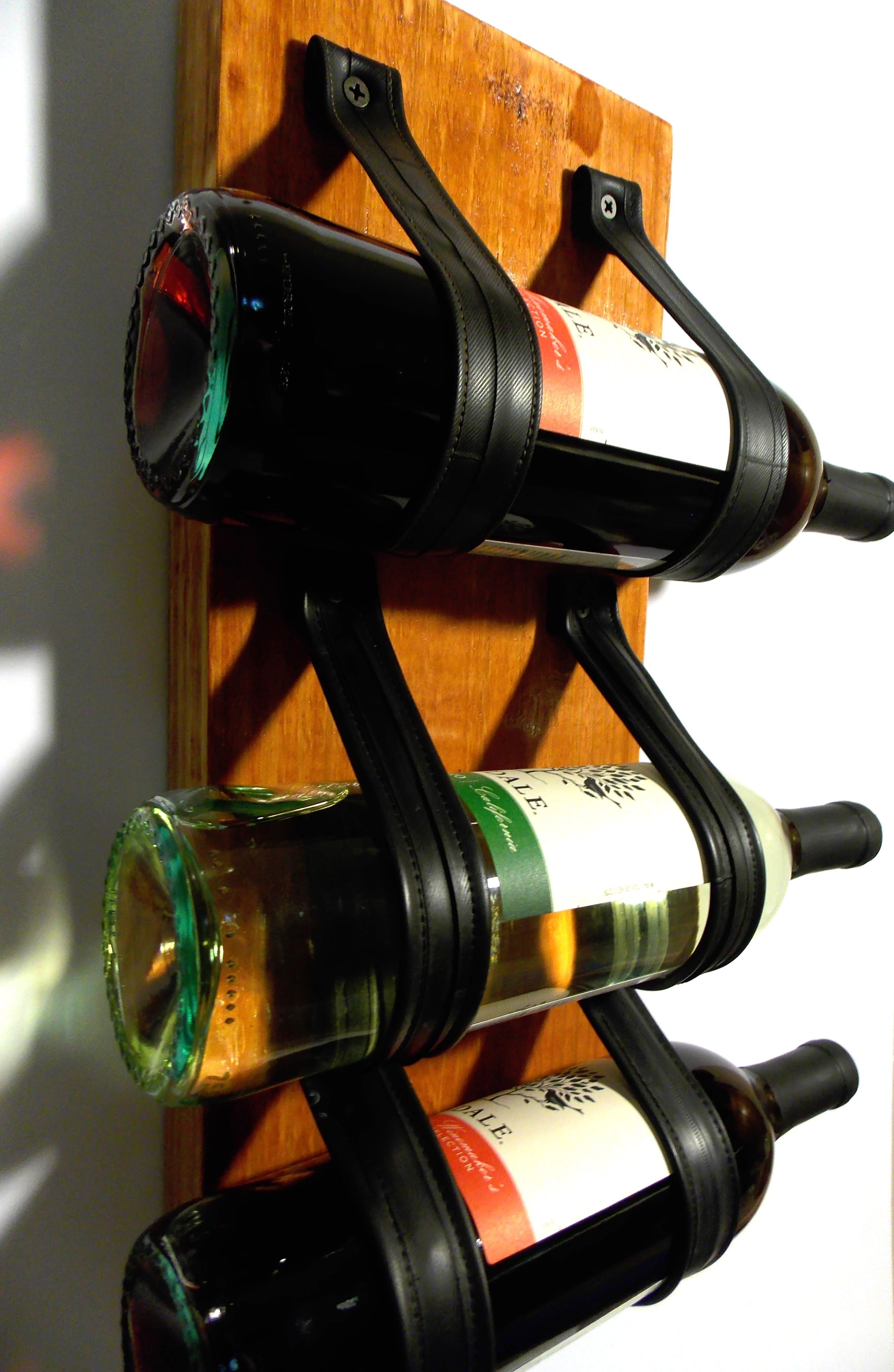 Wine Rack, Wall Mounted Upcycled. Made From  Recycled Reclaimed Wood, Bike Tire Tubes 6 