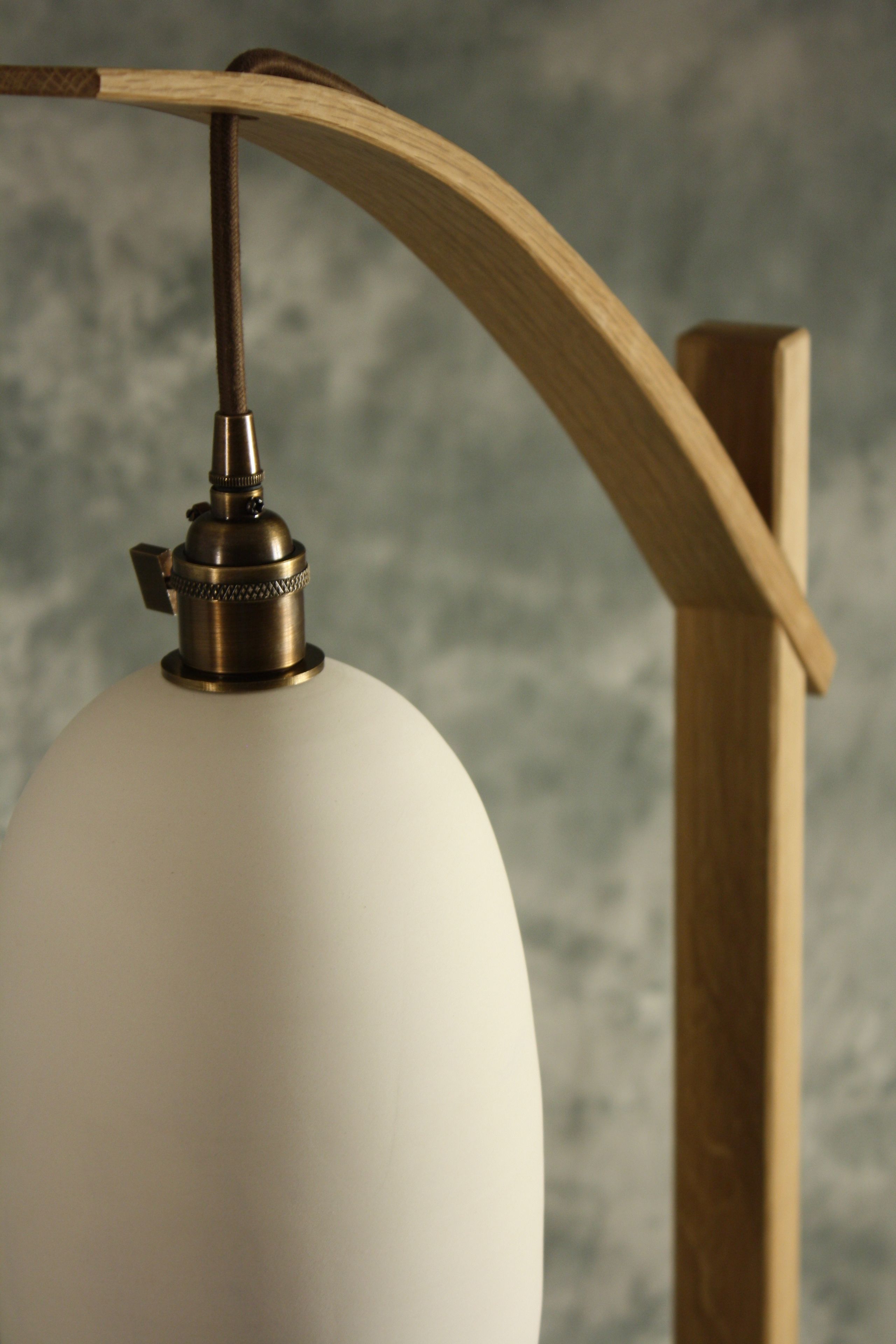 Egret Lamp: Oak With Curved Arm / Cotton Cord / East Fork Pottery Shade / Japanese Joinery Assembly 4 