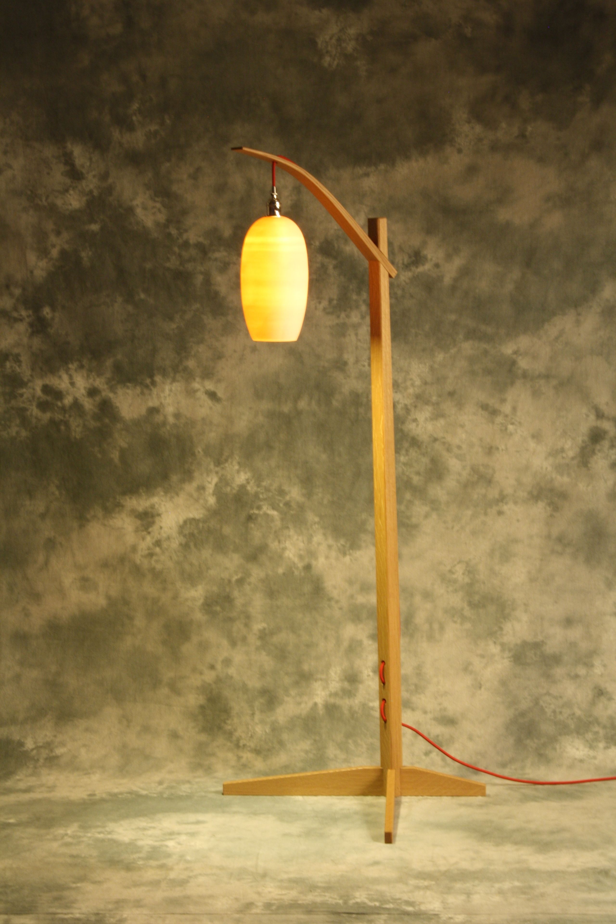 Egret Lamp: Oak With Curved Arm / Cotton Cord / East Fork Pottery Shade / Japanese Joinery Assembly 2 