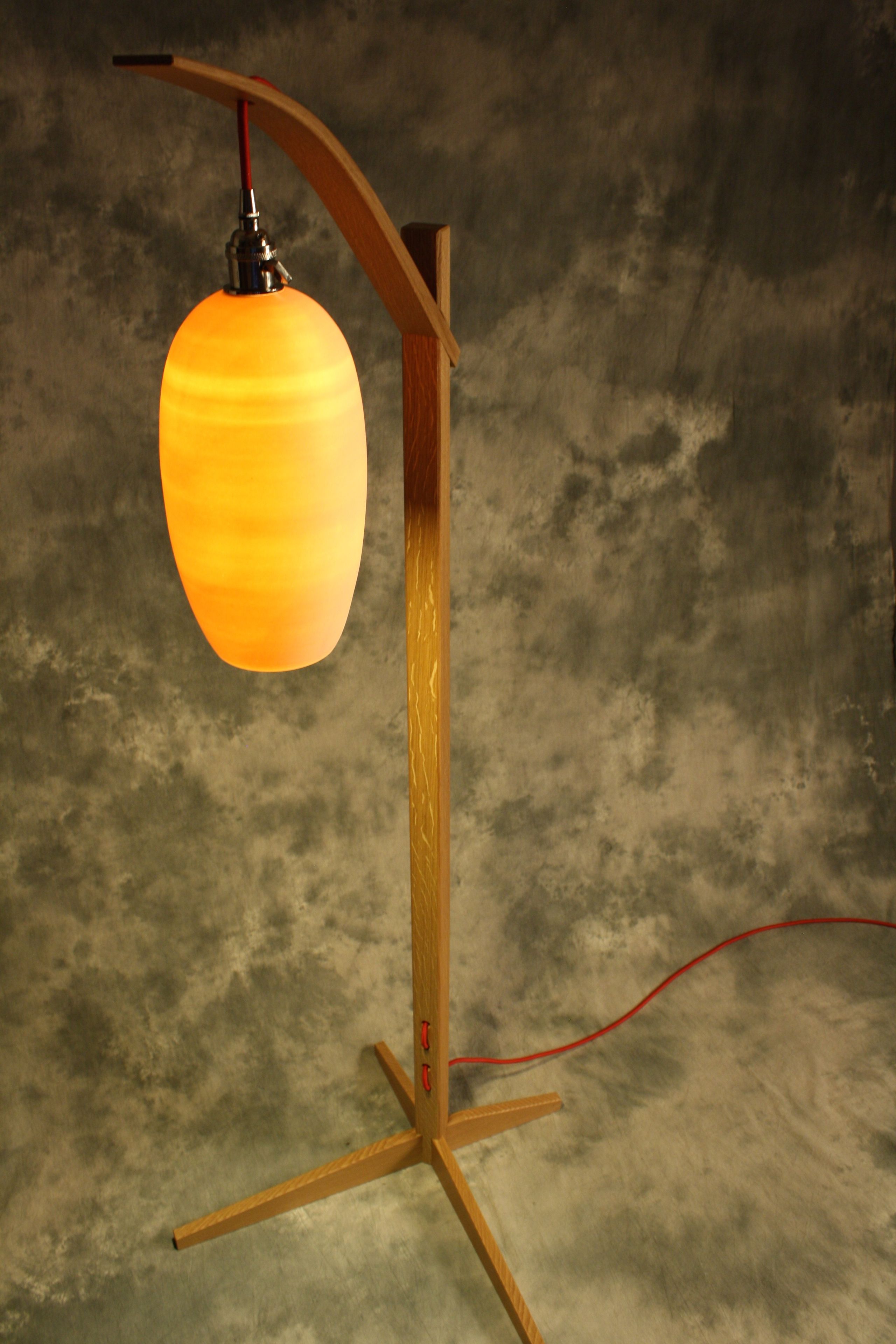 Egret Lamp: Oak With Curved Arm / Cotton Cord / East Fork Pottery Shade / Japanese Joinery Assembly 6 
