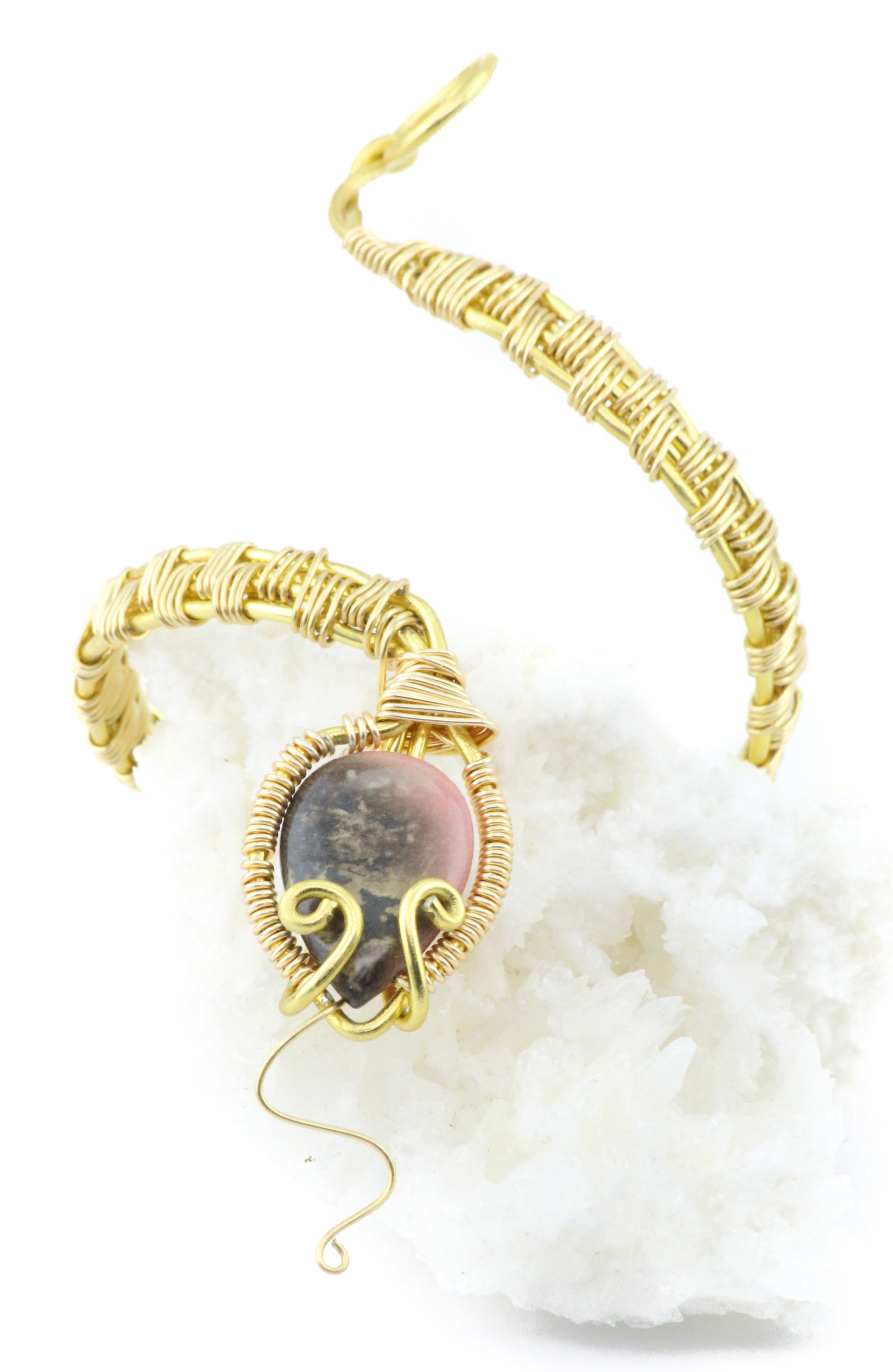 Agate, Kundalini Serpent, Wire Weave Bracelet, Gold Wire 5