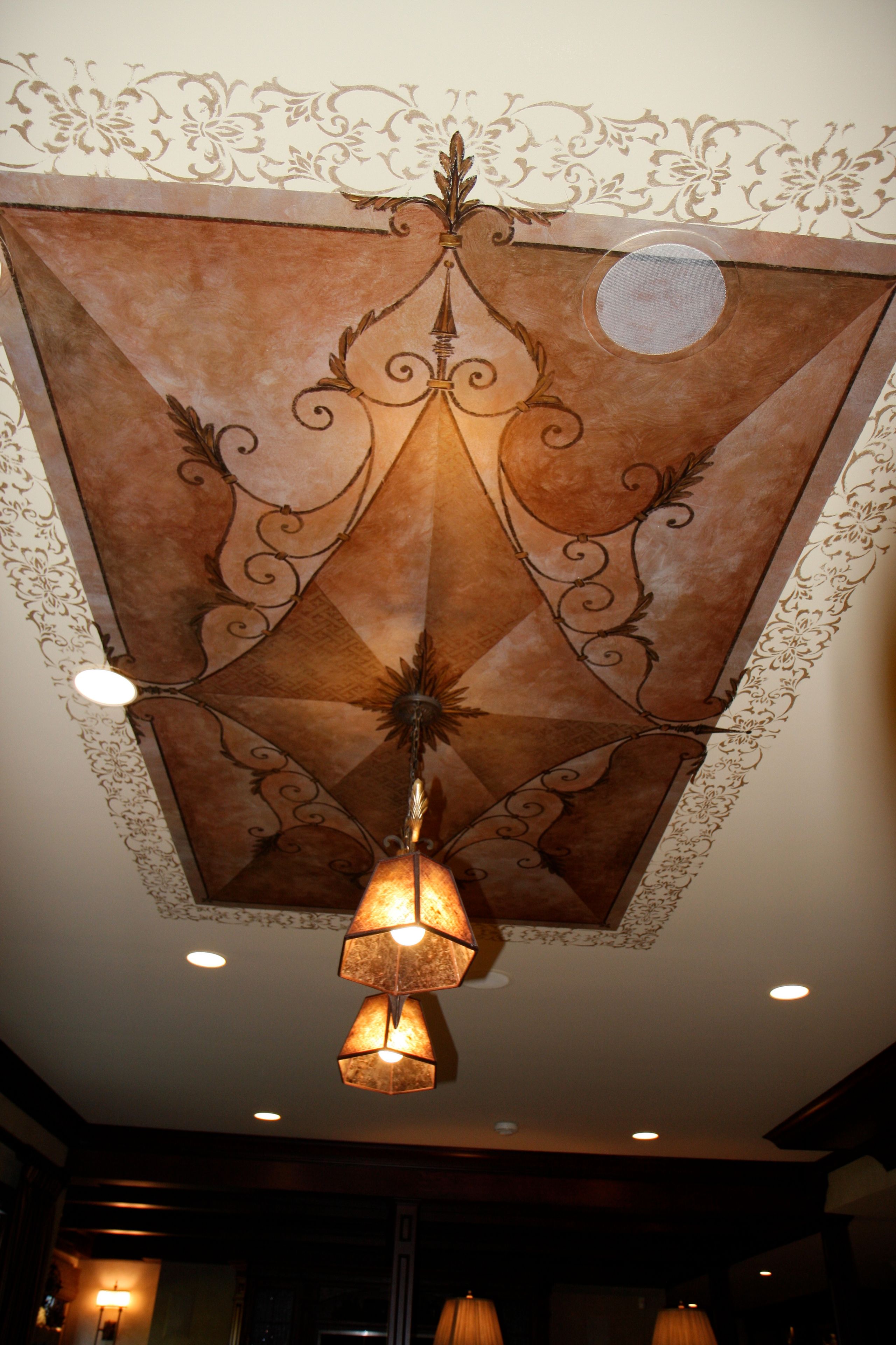 Custom Cieling Design Based On Clients Fabrics And Light Fixture