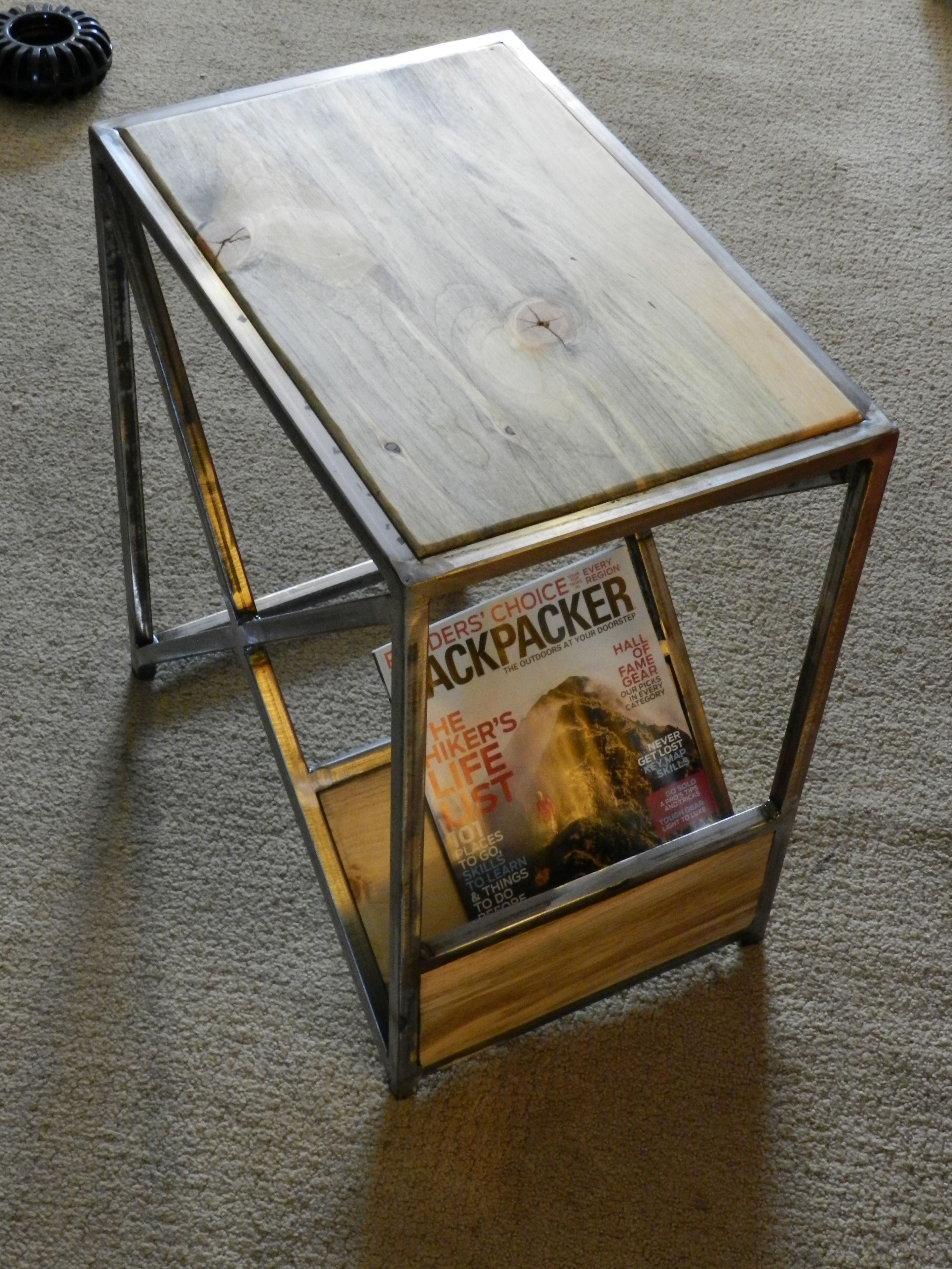 Beetle Kill End Table With Magazine Rack