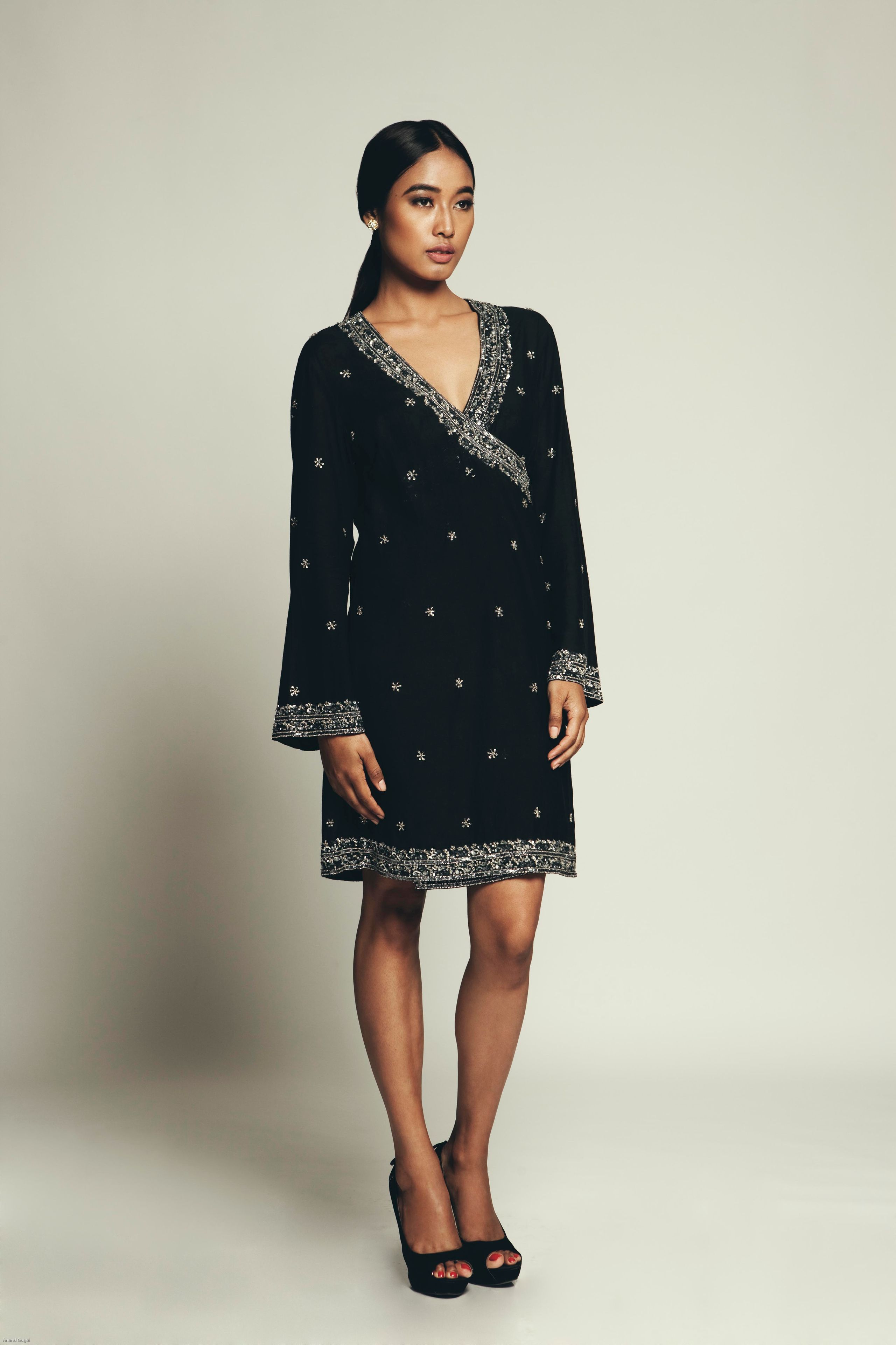 Embroidered Cotton Silk Wrap Dress
