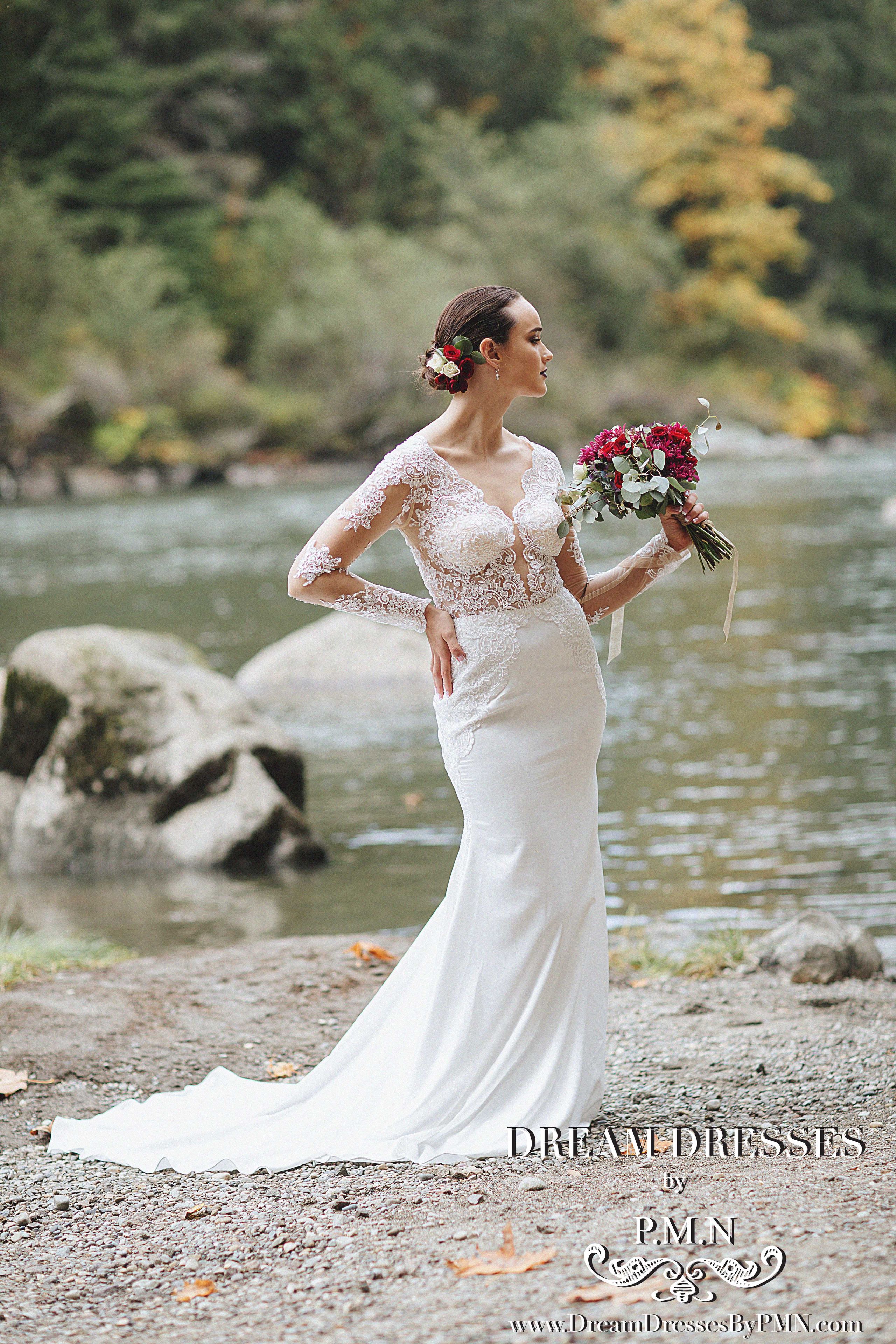 Long Sleeve Satin Wedding Dress (#Ss16109)