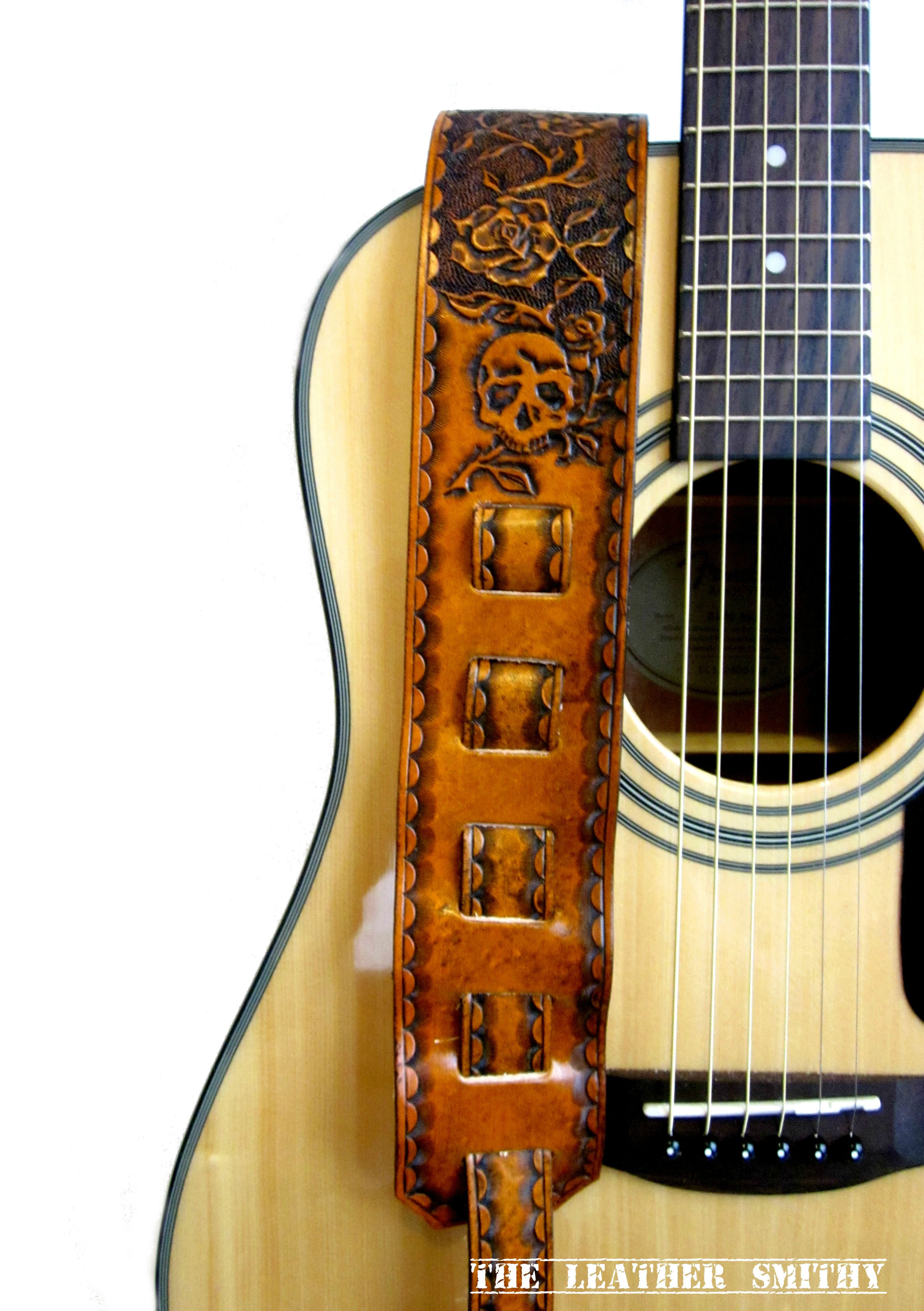 Skull And Roses Custom Leather Guitar Strap 4