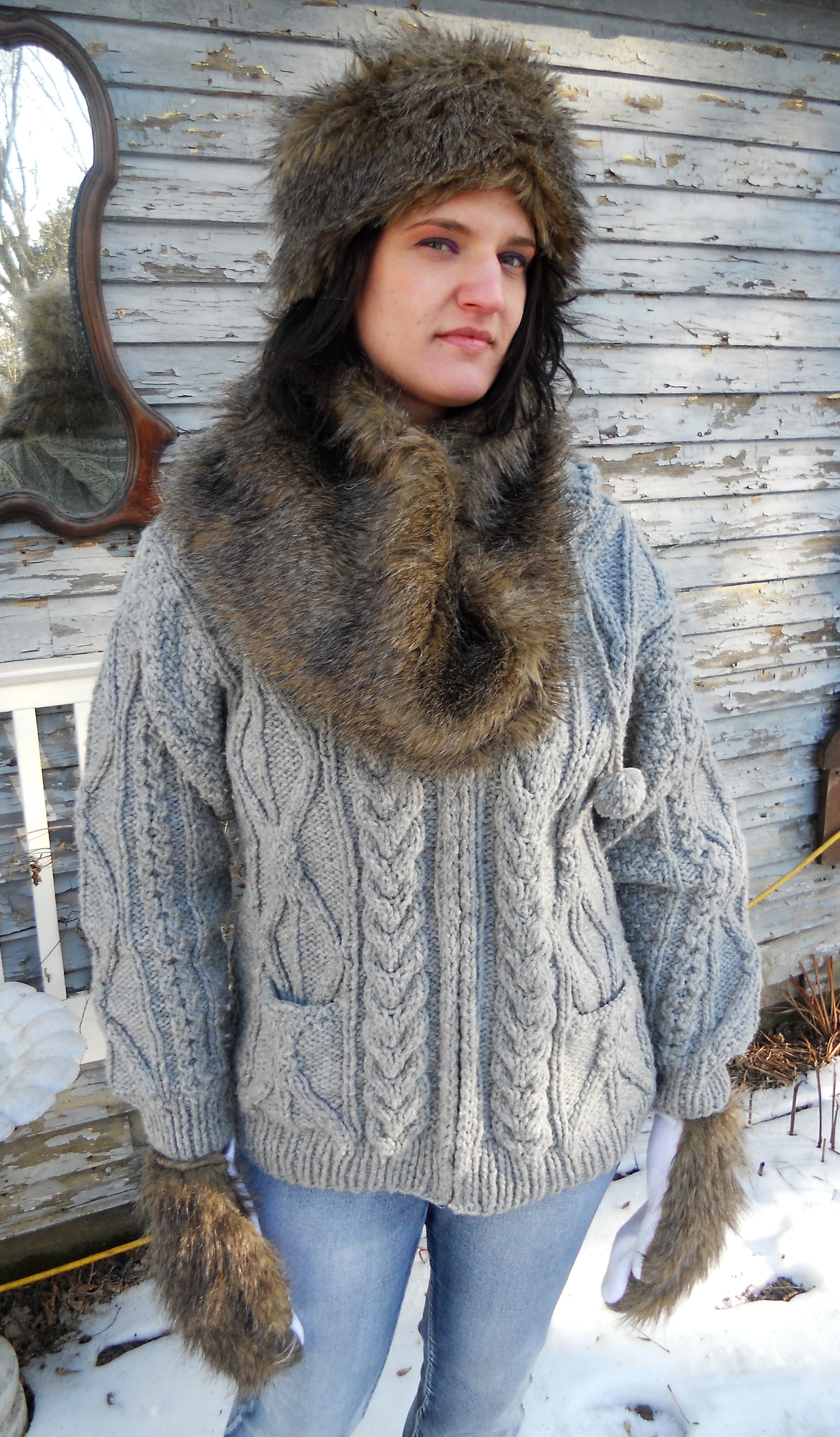 Faux Fur, Brown, Hat And Scarf 3