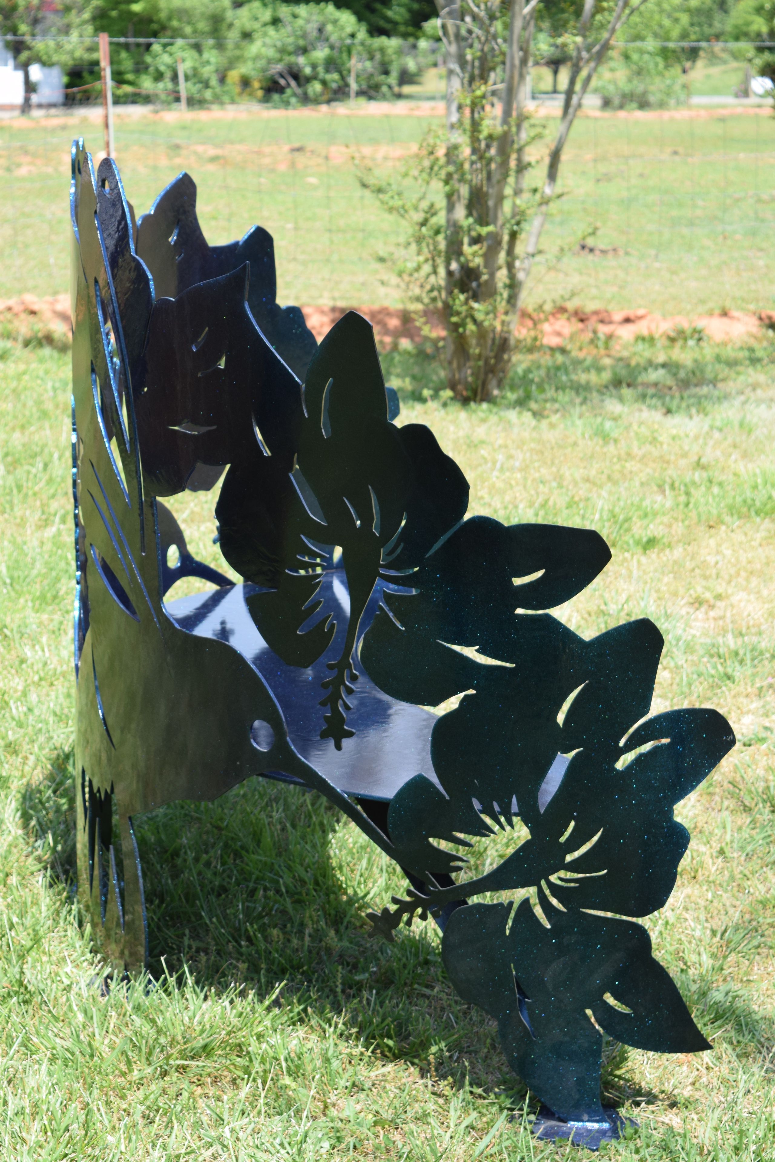 Hummingbird Hibiscus Steel Metal Garden Bench 2