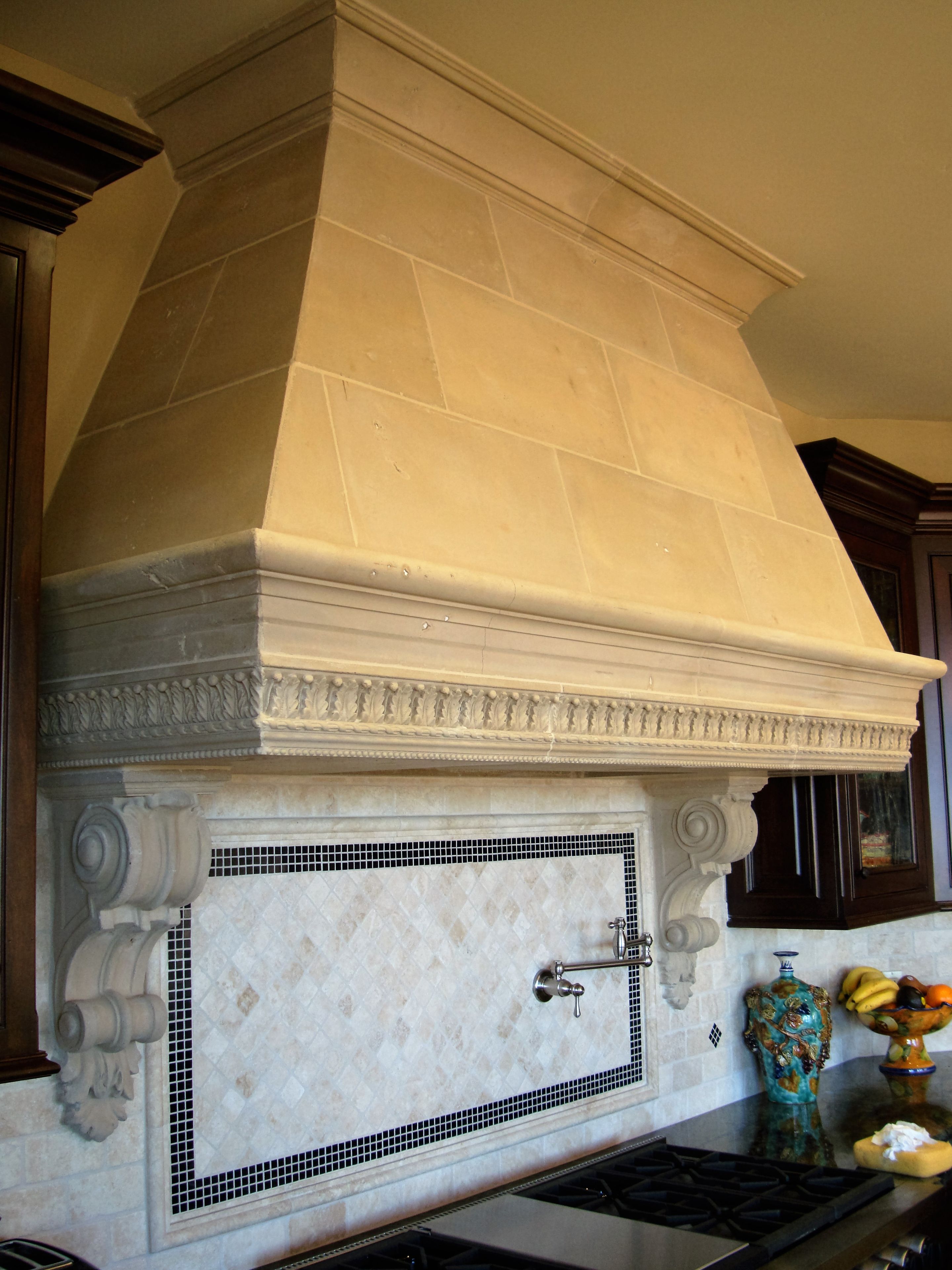 Custom Antique Style Cast Stone Range Hood 3 