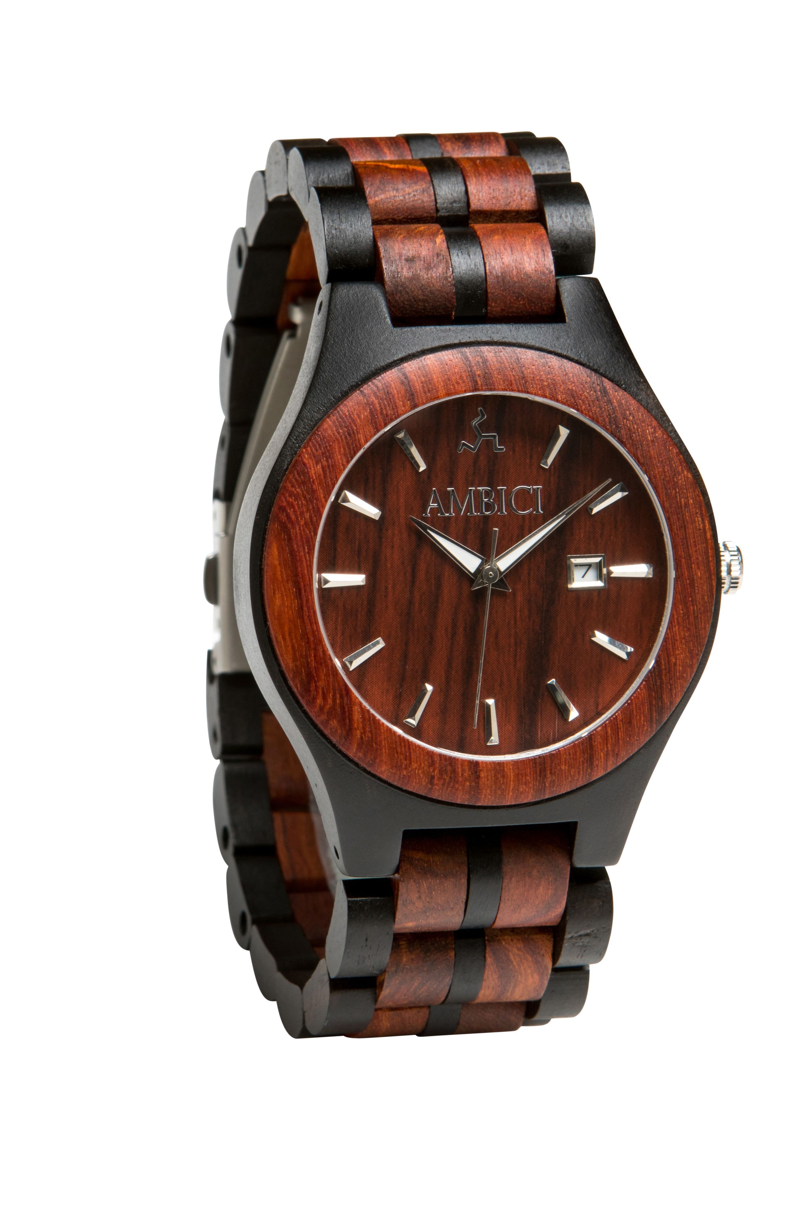 Custom Engraved Red Sandalwood And Ebony Wood Graduation Watch For Men By Ambici