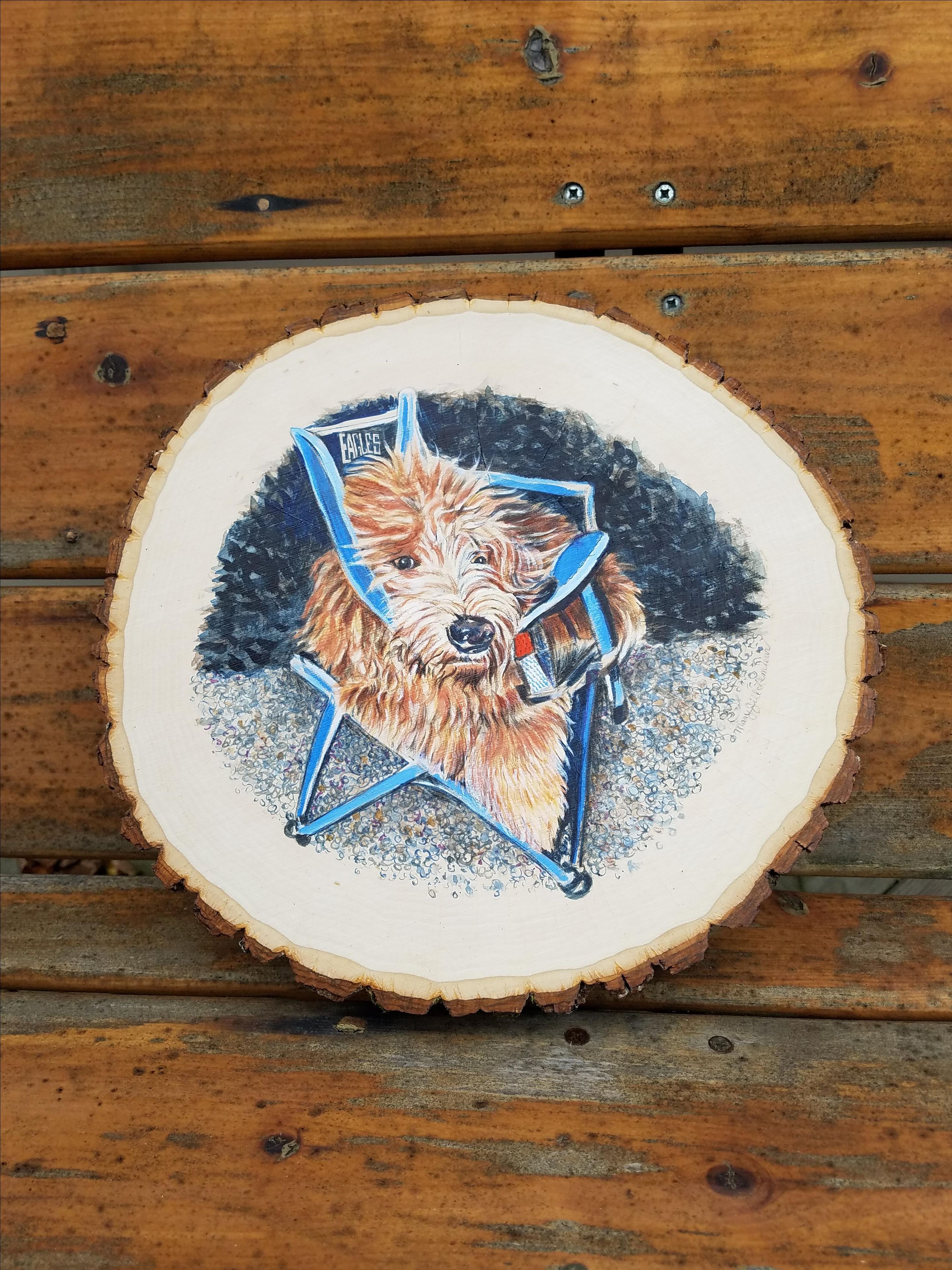 Pet Portrait On Rustic Hardwood Live Edge Wood Slices 4 