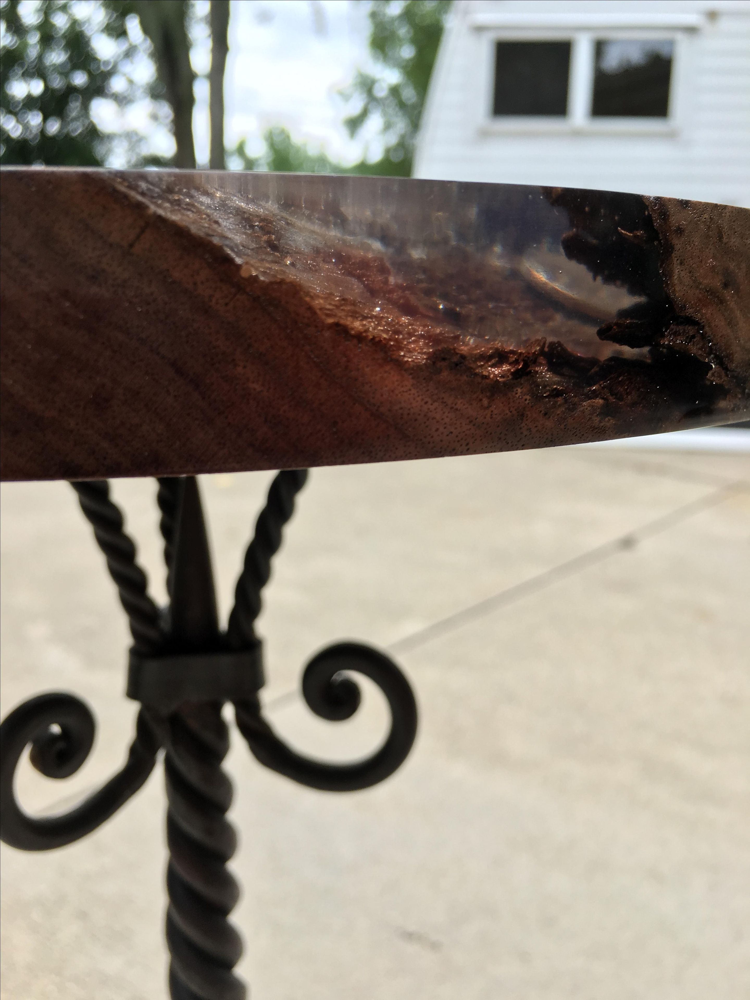 Sold... Walnut And Wrought Iron Side Table With Acrylic Casting 4