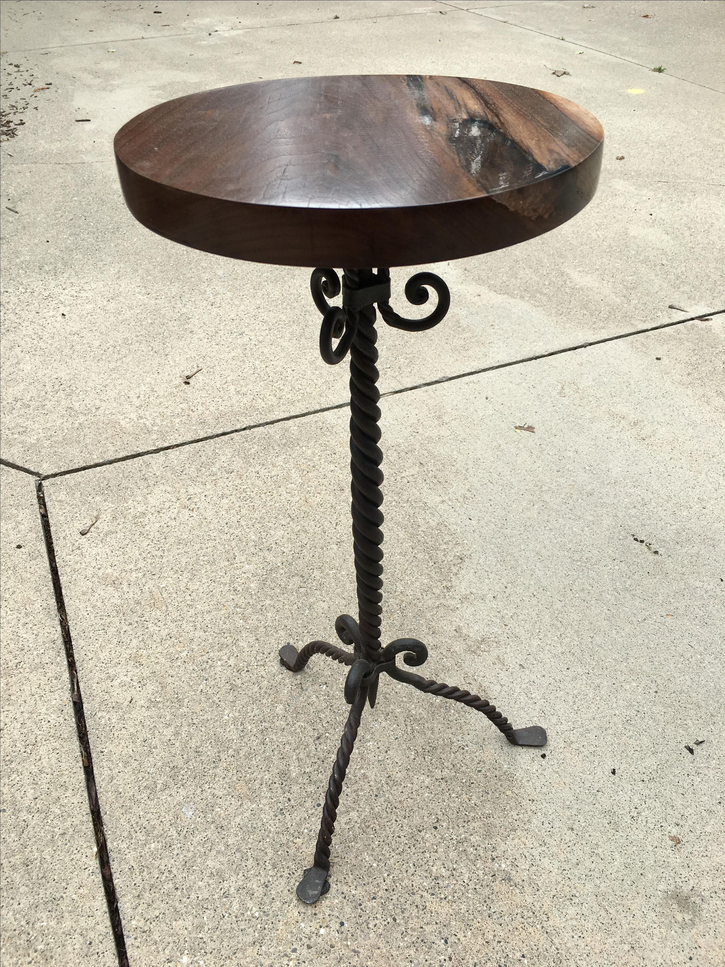 Sold... Walnut And Wrought Iron Side Table With Acrylic Casting 6