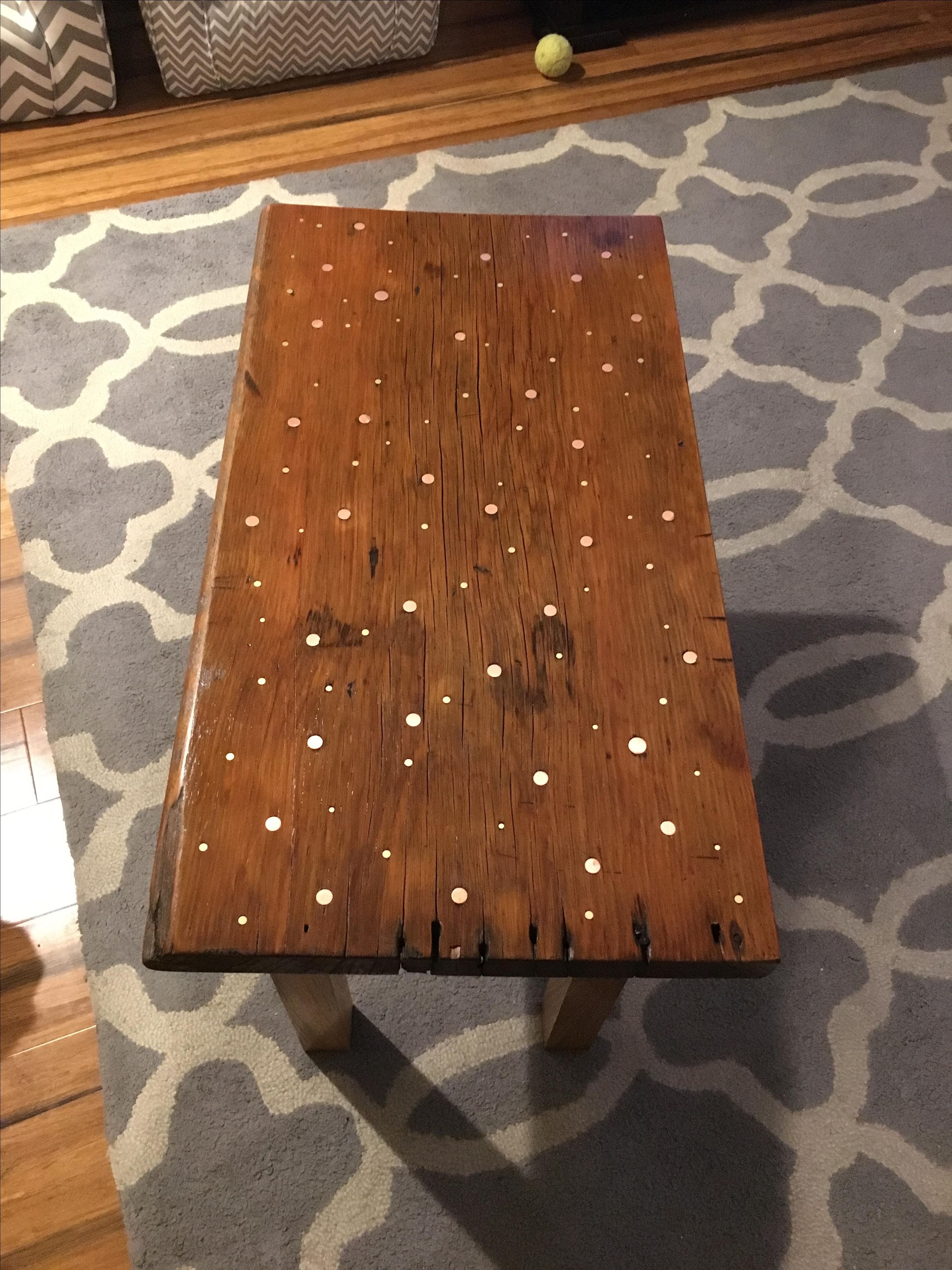 Repurposed Church Pew Bench Inlayed With Brass And Copper 2