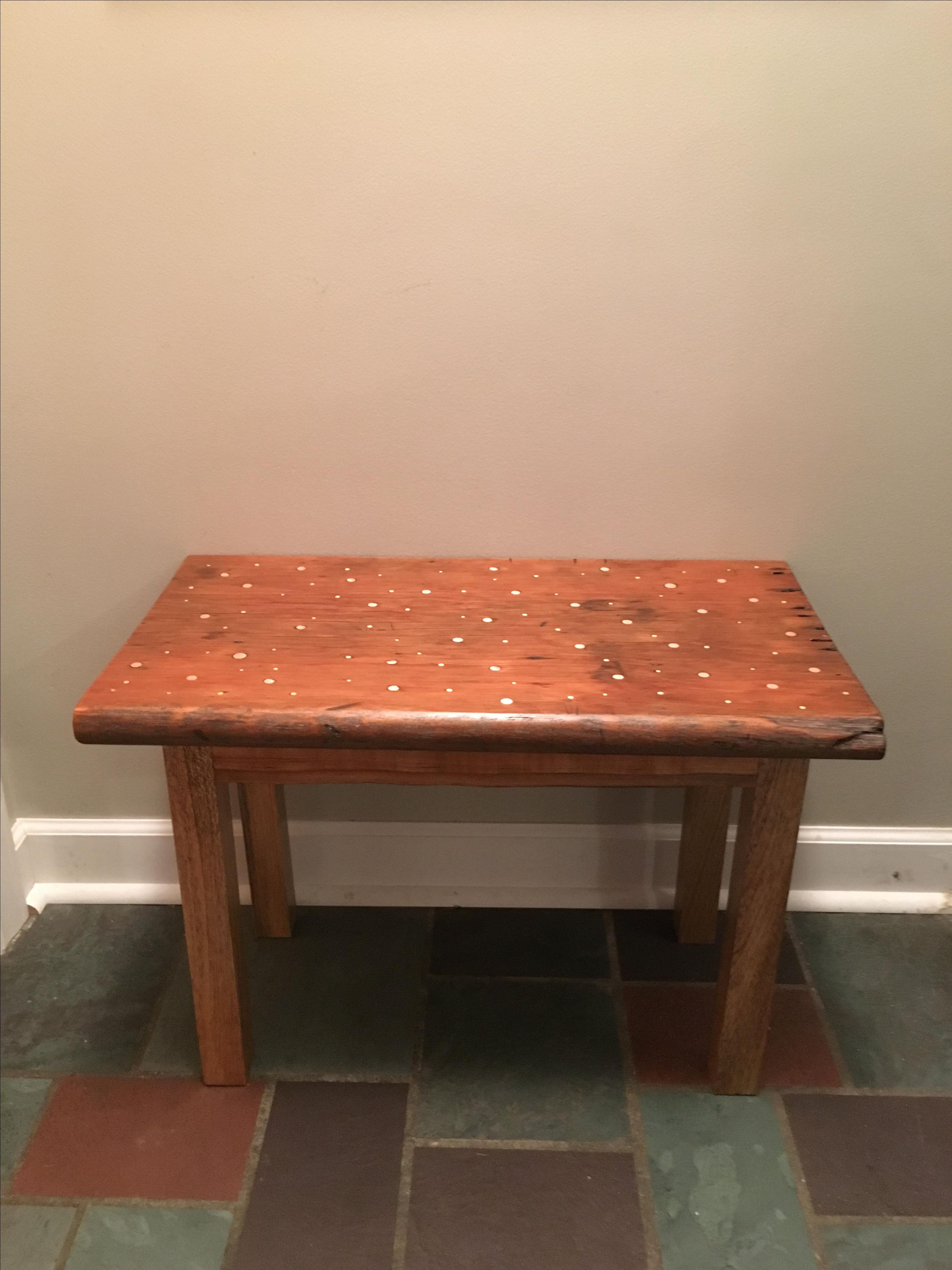 Repurposed Church Pew Bench Inlayed With Brass And Copper 3