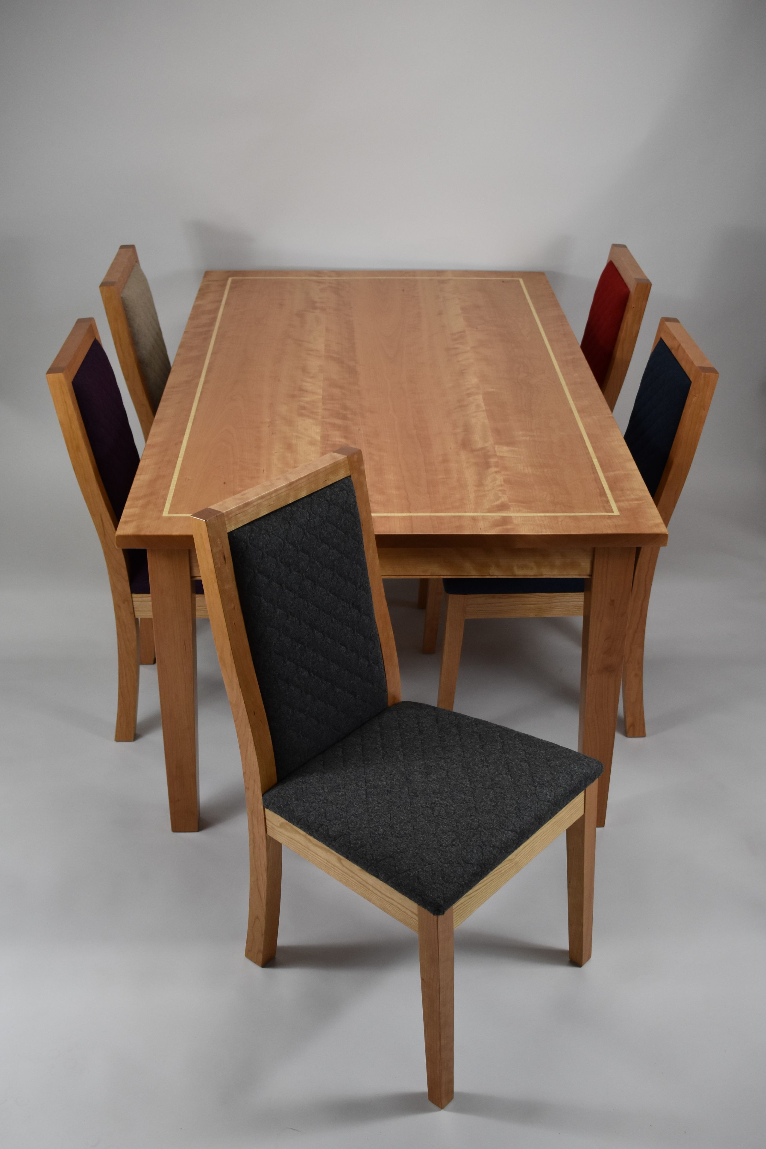 Figured Cherry Upholstered Dining Set 3 
