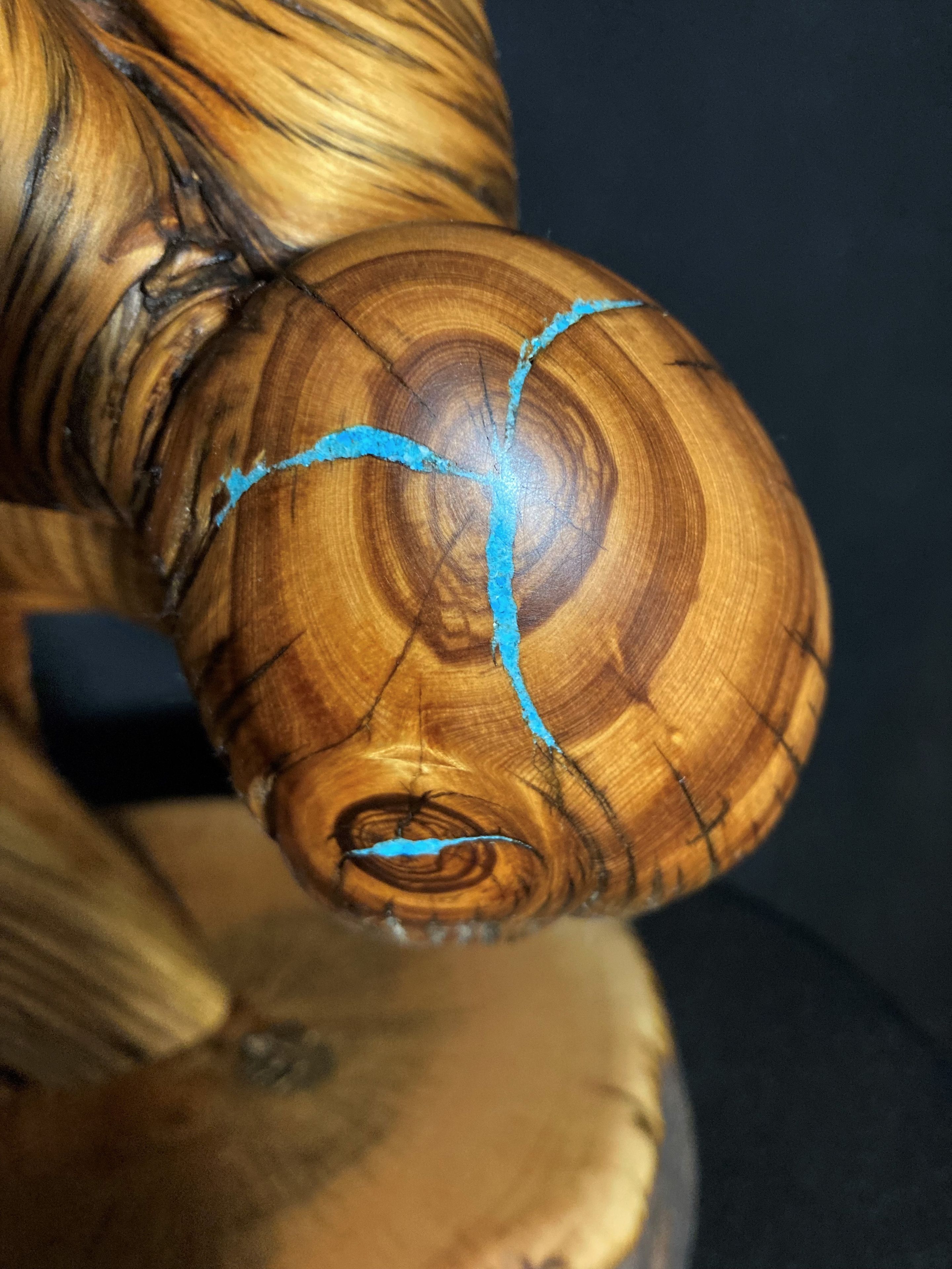 Rustic Handmade Juniper Table Lamp With Turquoise Inlay 6 