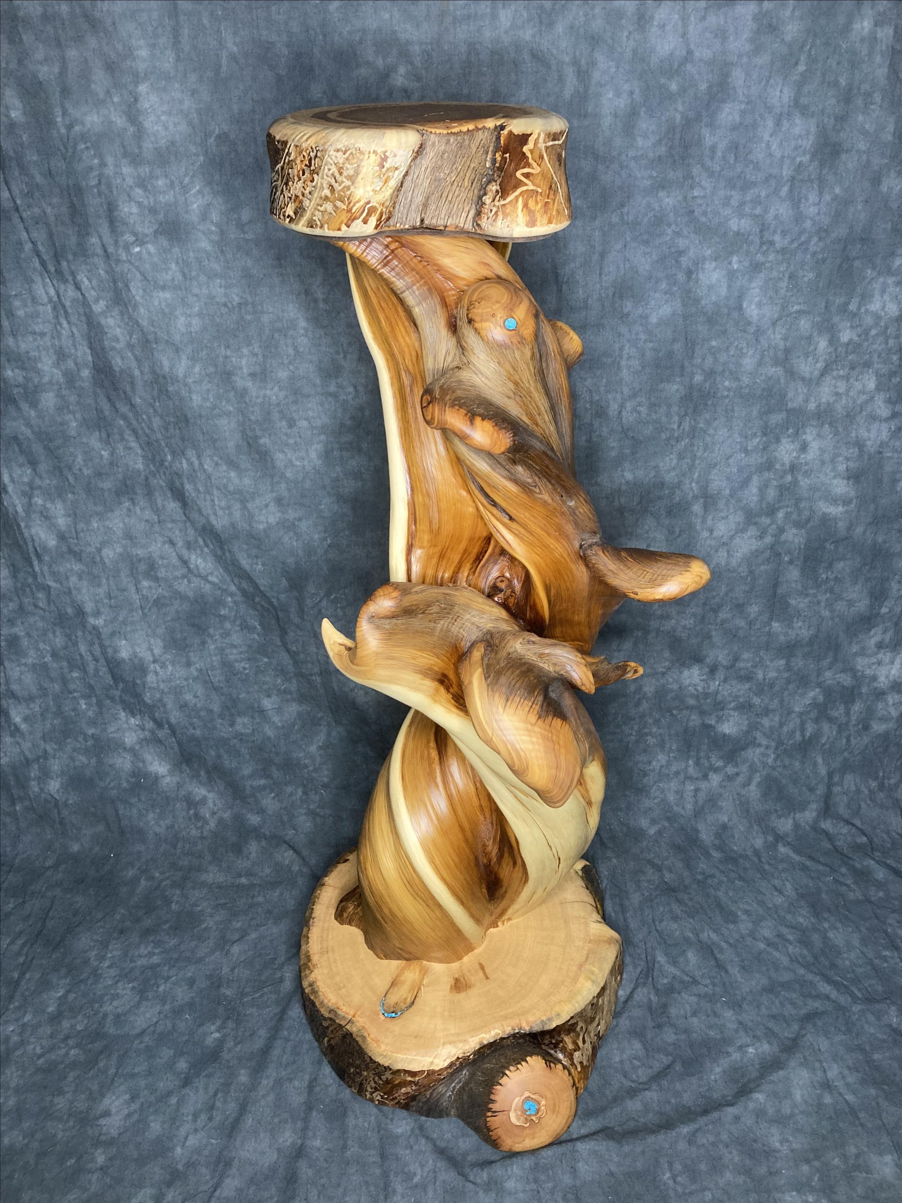 Twisted Juniper Taxidermy Pedestal With Turquoise 2 