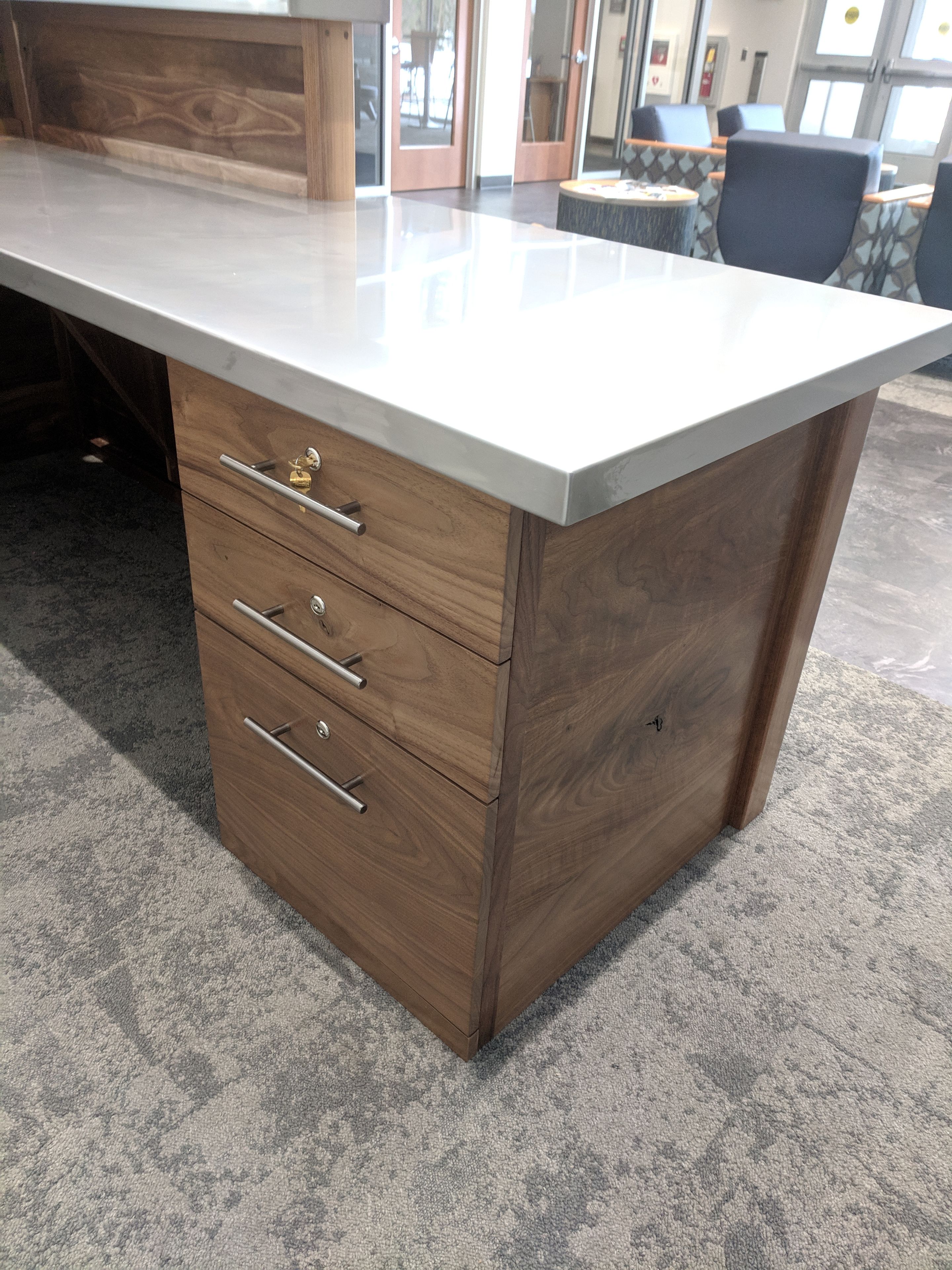 Custom Reception Desk From Walnut And Stainless Steel 4