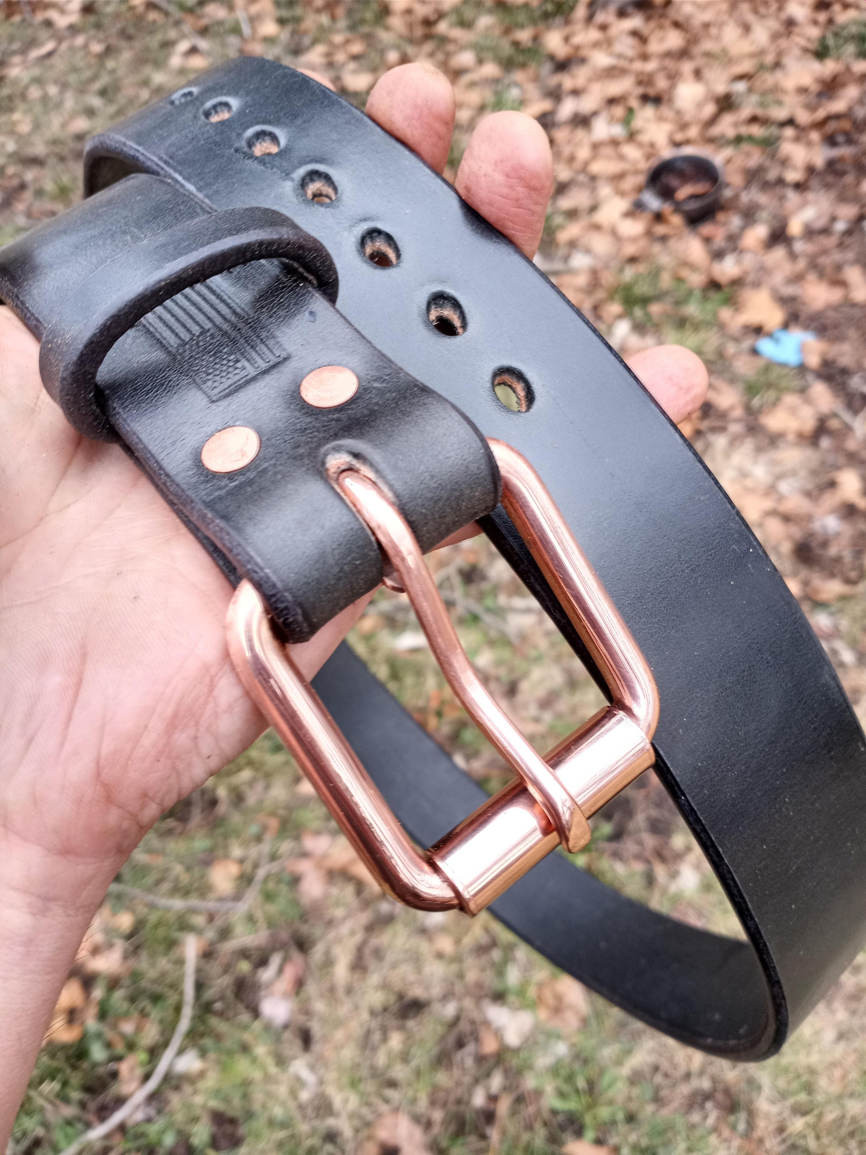Hand Forged Copper Buckle Leather Belt