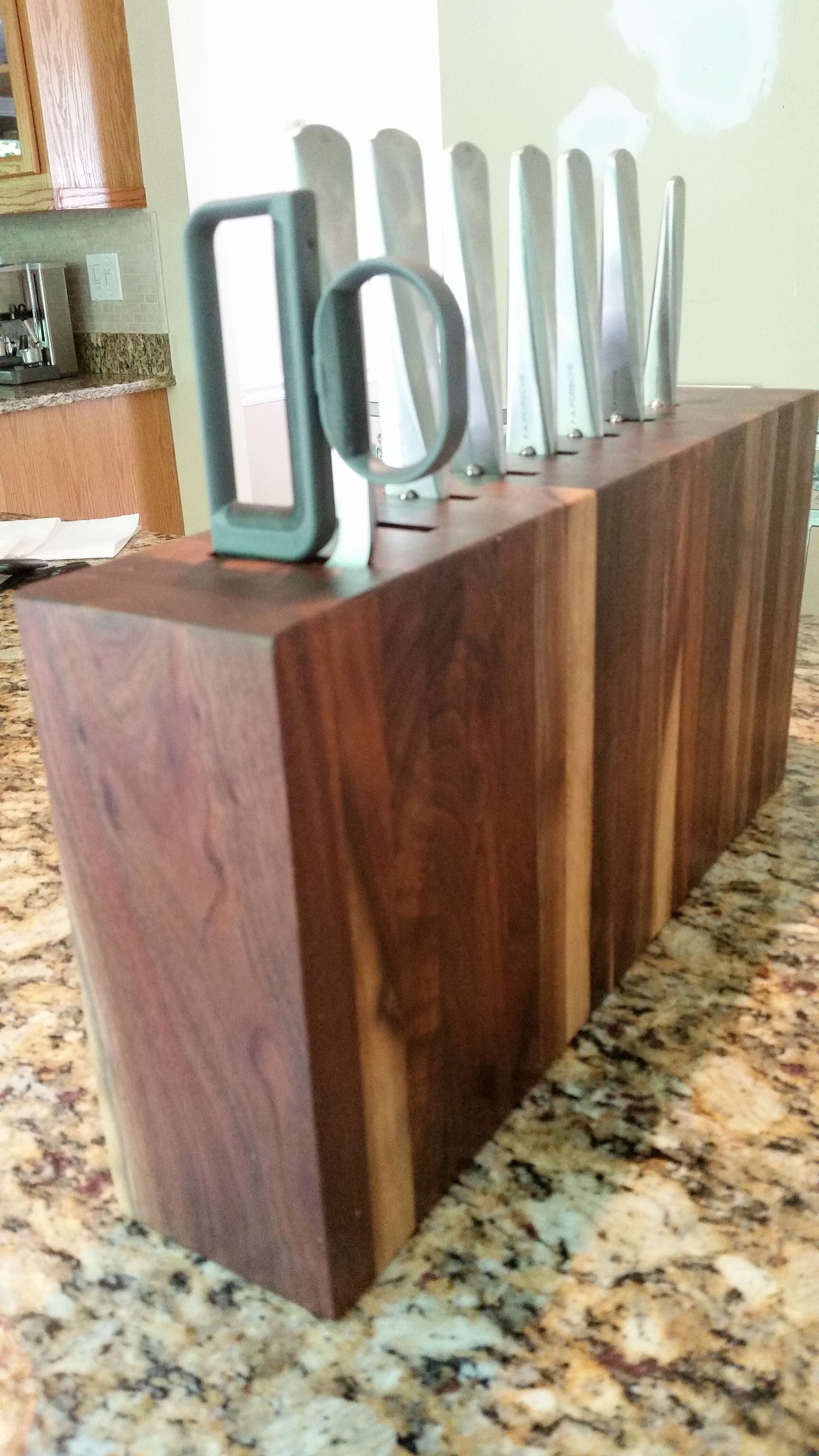 Custom Made Walnut Vertical Hand Crafted Chef's Knife Block 4 