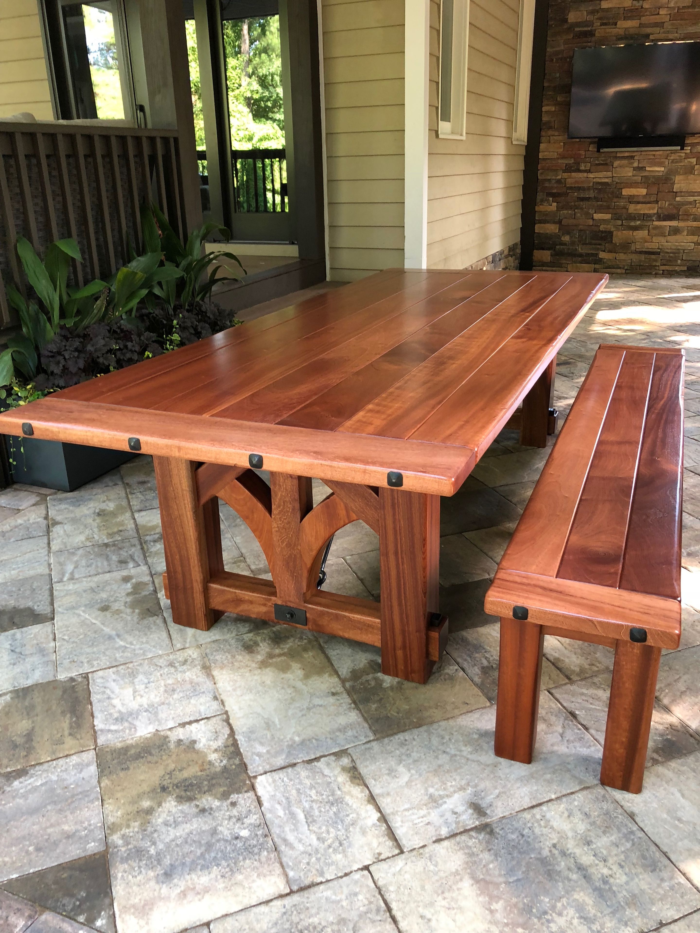 Solid Sapele Dining Table And Bench 3 