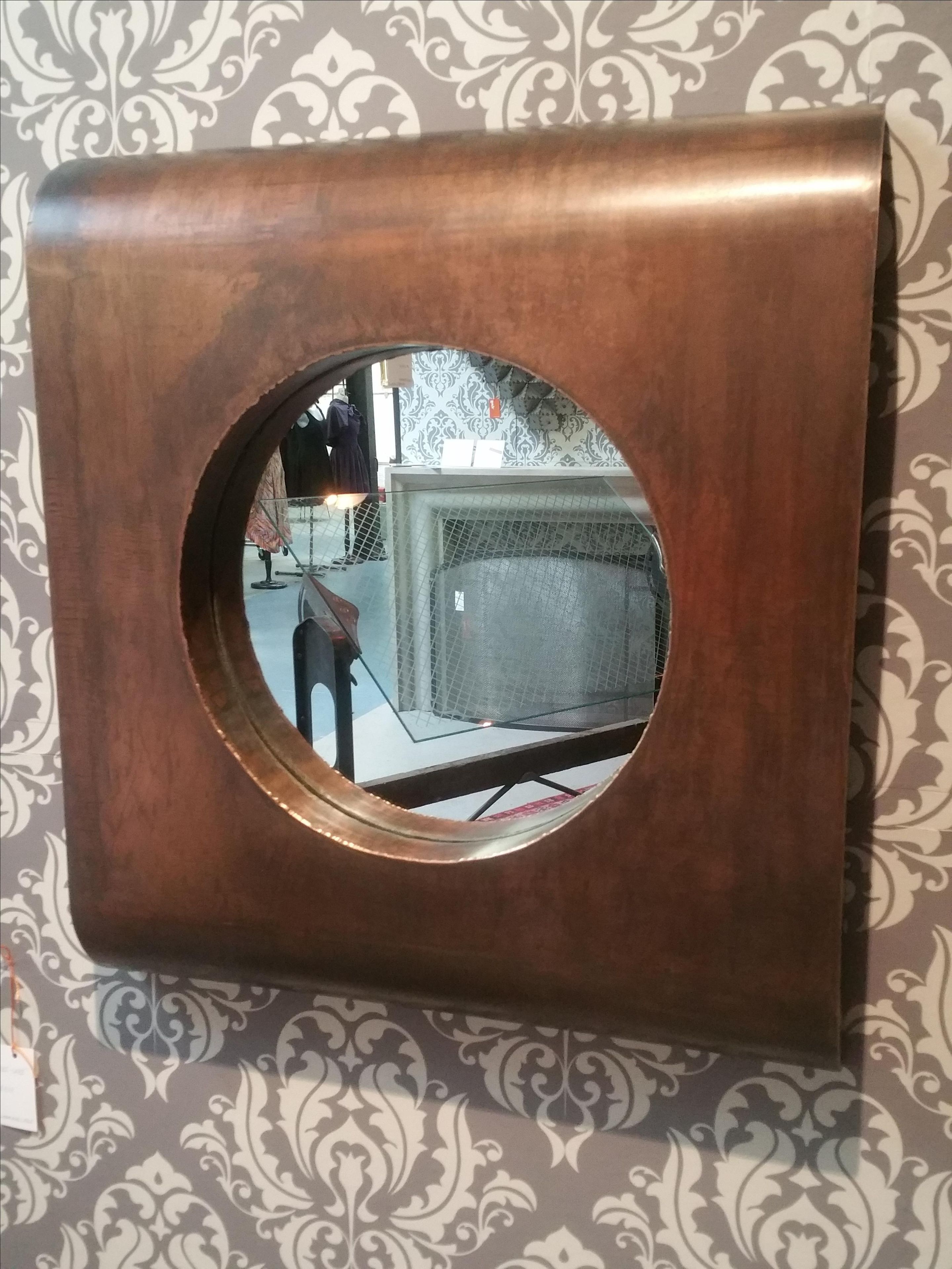 Art Deco Industrial Wall Mirror - Brass And Steel
