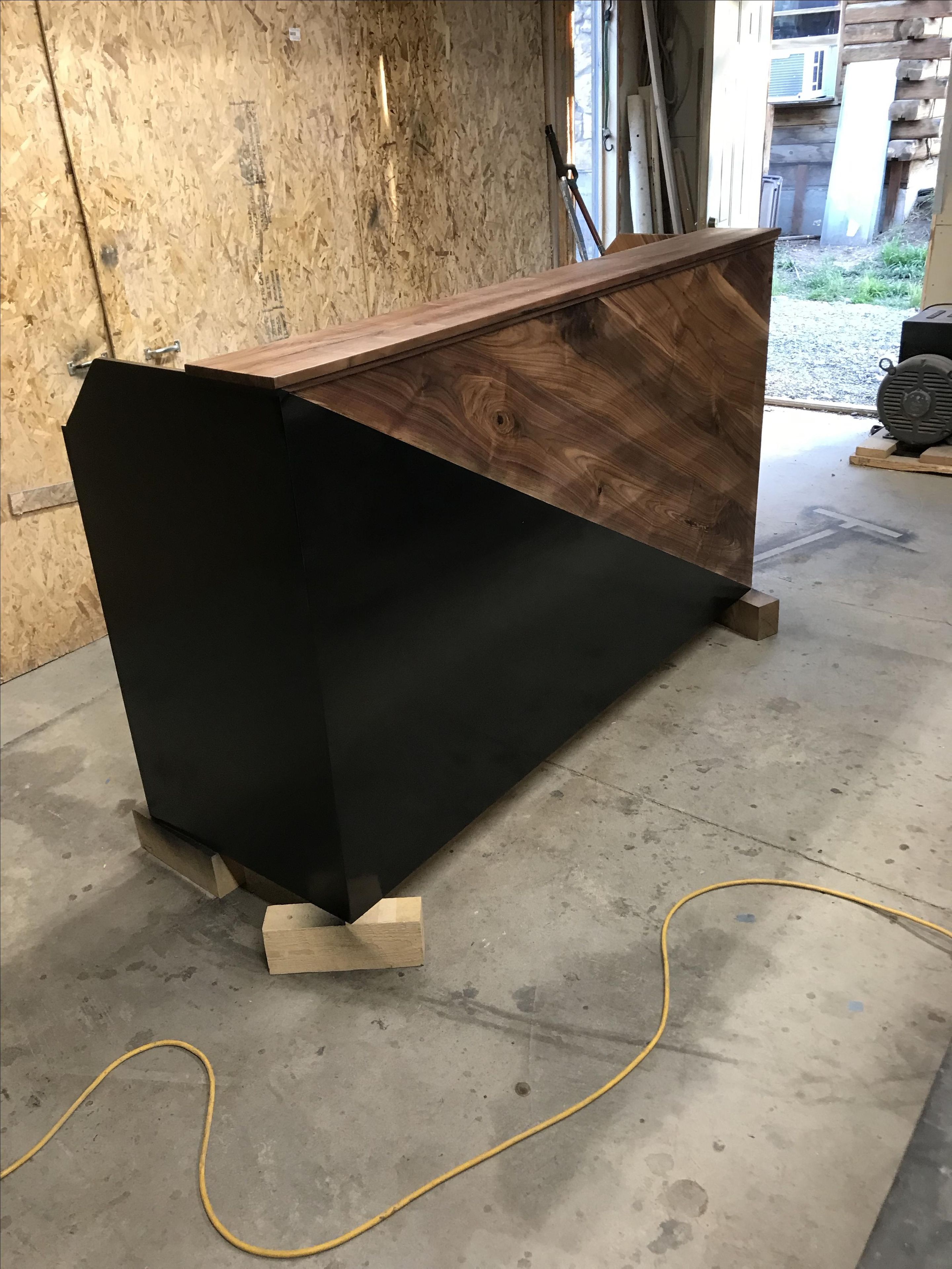 Walnut And Semi Gloss Black Reception Desk 3 