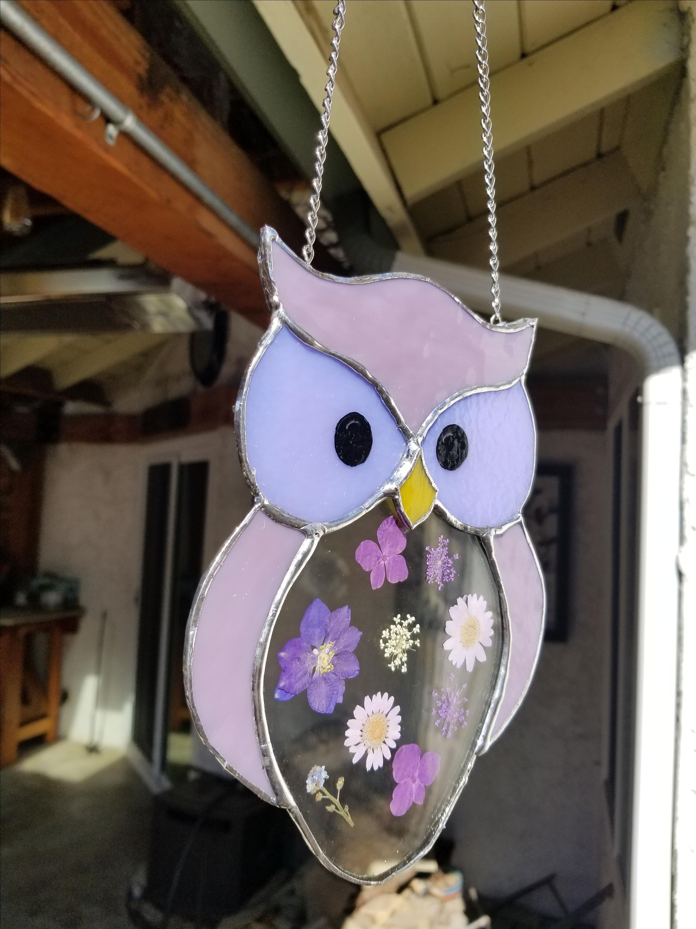 Stained Glass Owl With Flowers 5