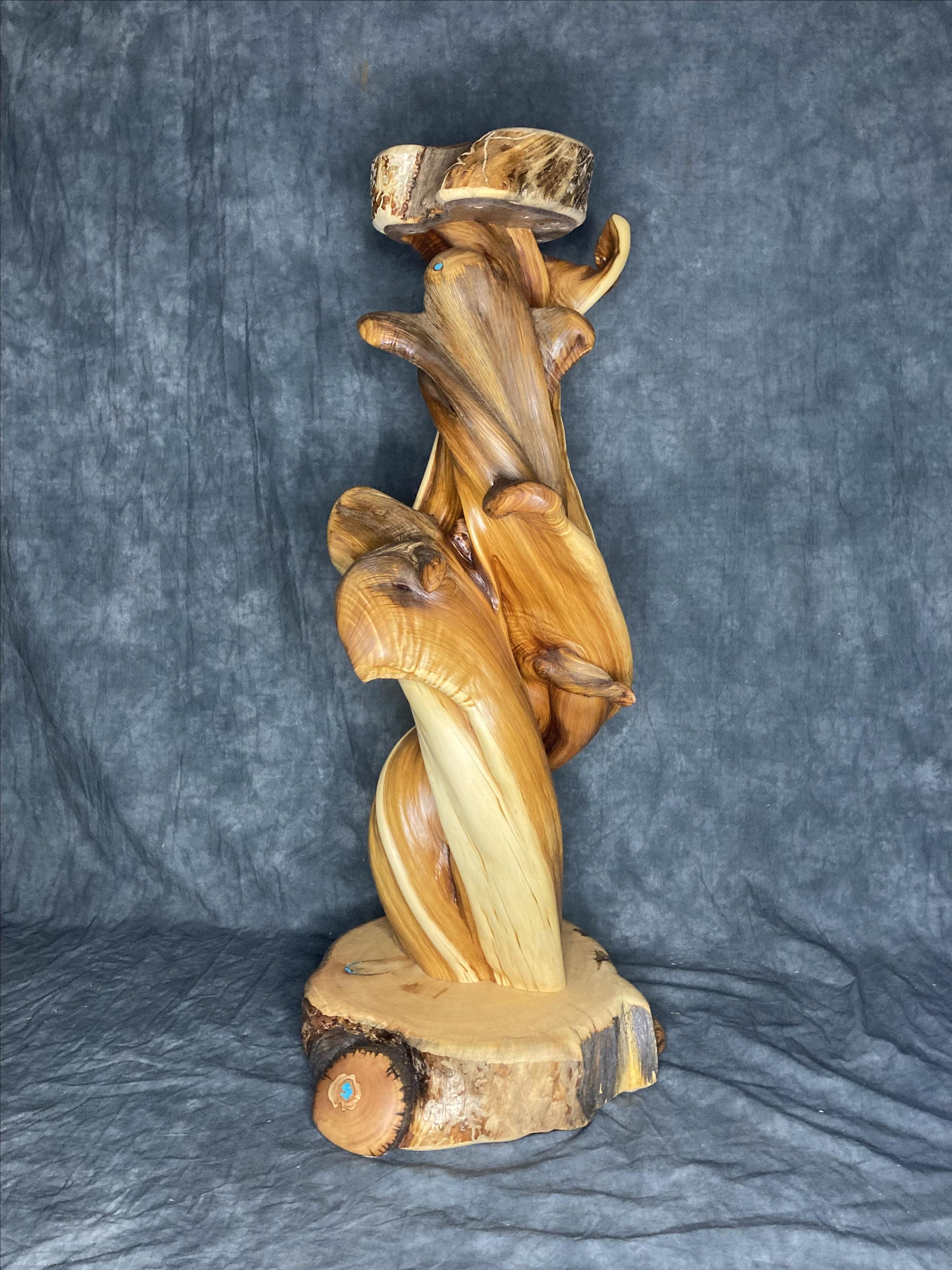 Twisted Juniper Taxidermy Pedestal With Turquoise 5 