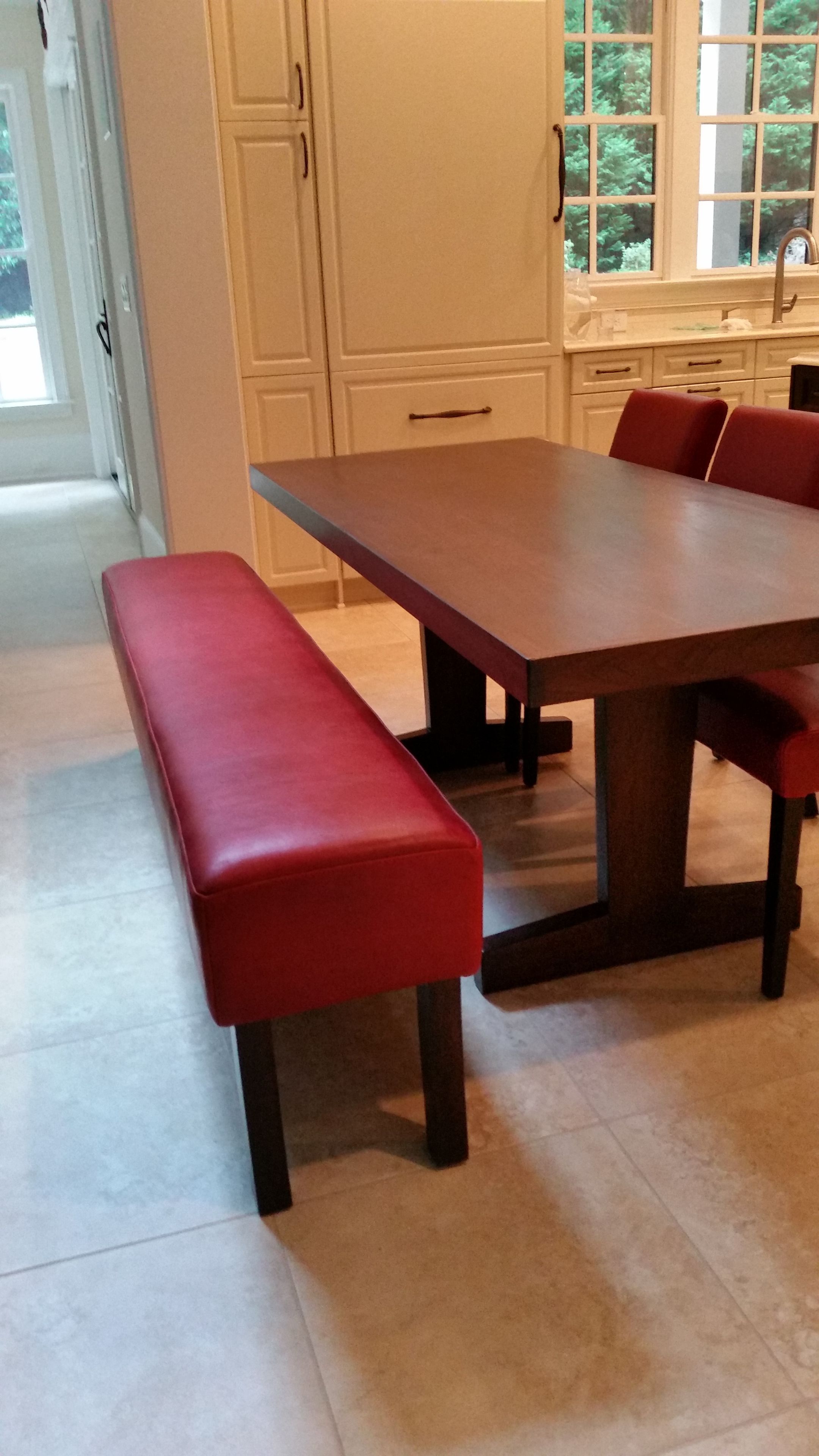 Authentic Leather And Walnut Leg Dining Bench 2 