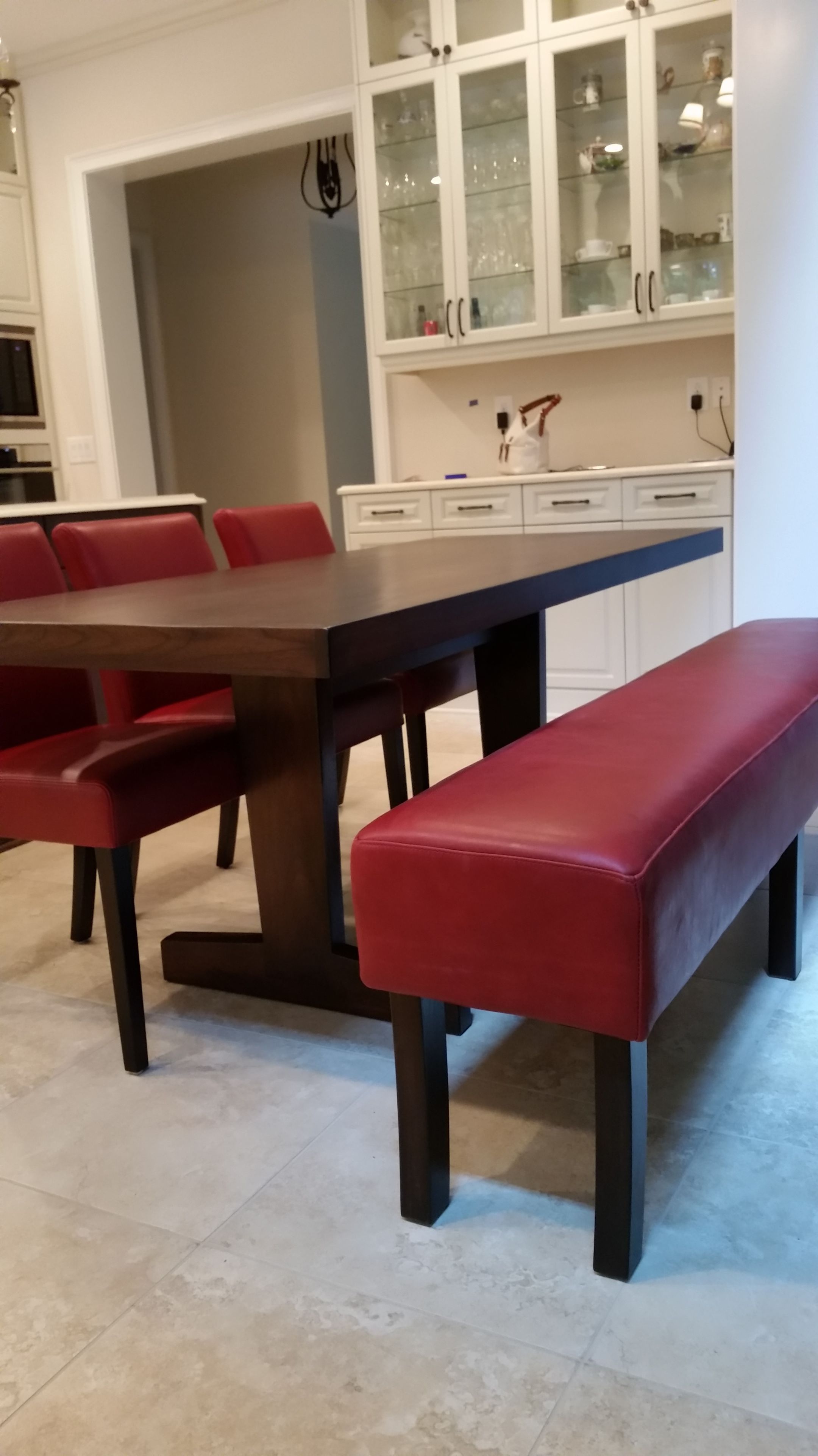 Authentic Leather And Walnut Leg Dining Bench 3 
