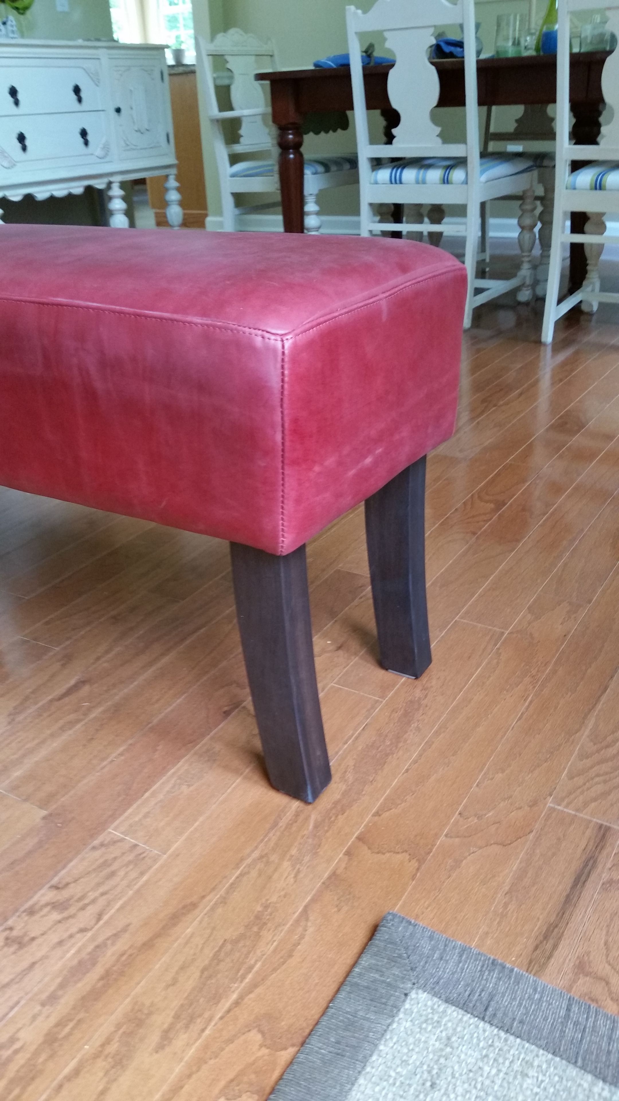 Authentic Leather And Walnut Leg Dining Bench 5 