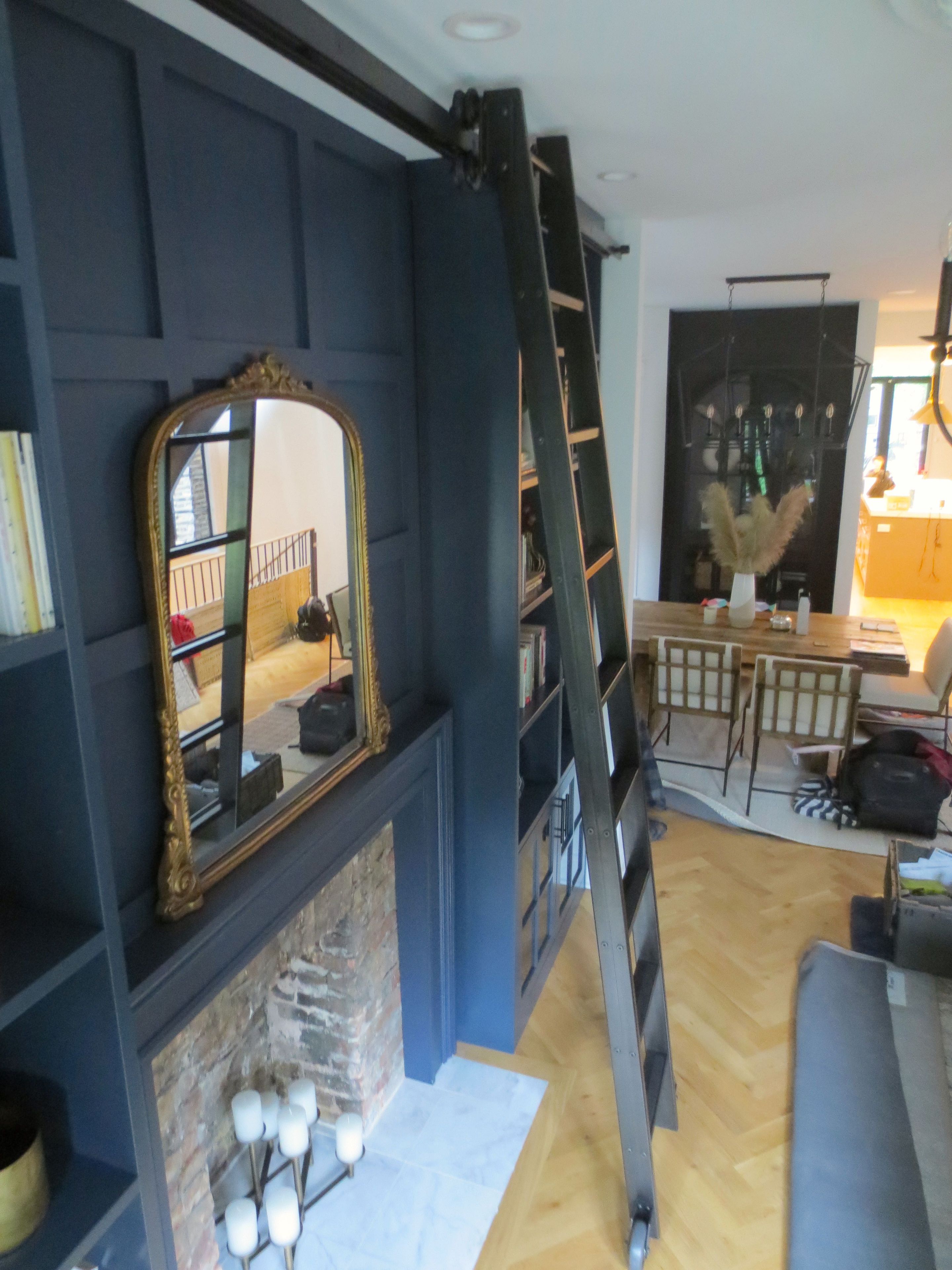 Steel Rolling Library Ladder – “V” Groove + Flat Bar