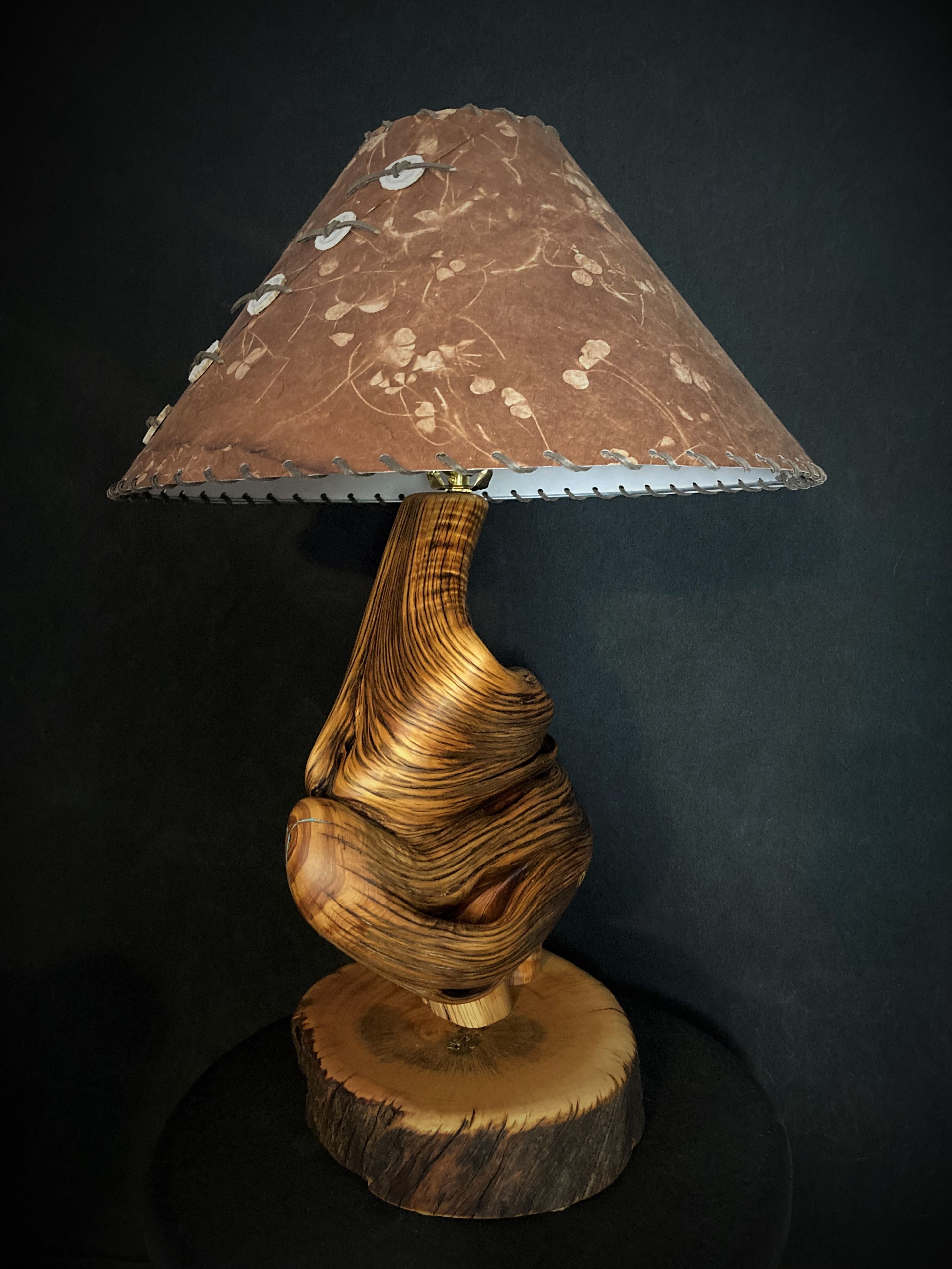 Rustic Handmade Juniper Table Lamp With Turquoise Inlay 4 