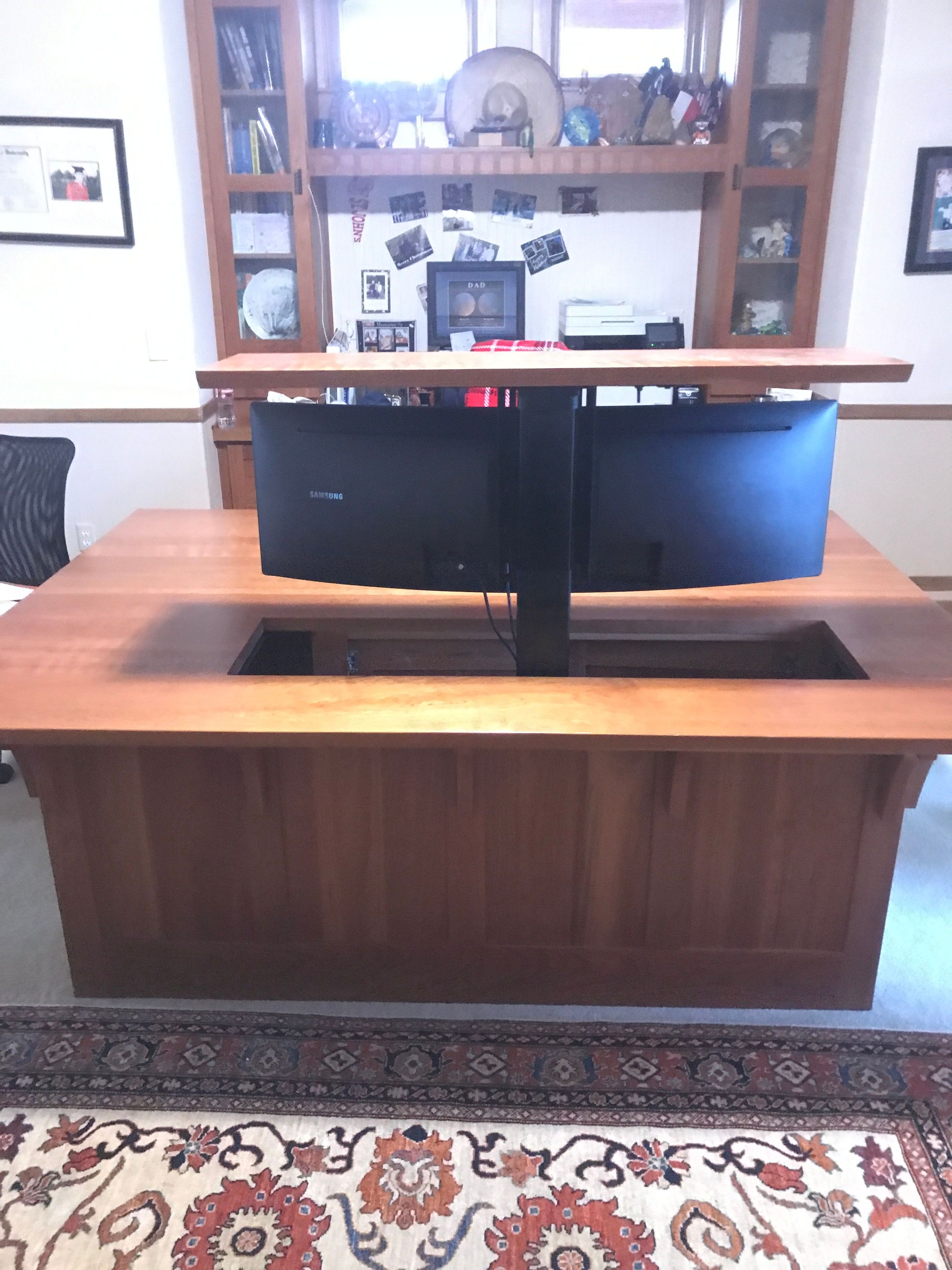 Solid Cherry Desk With Remote Controlled Monitor Lift 6