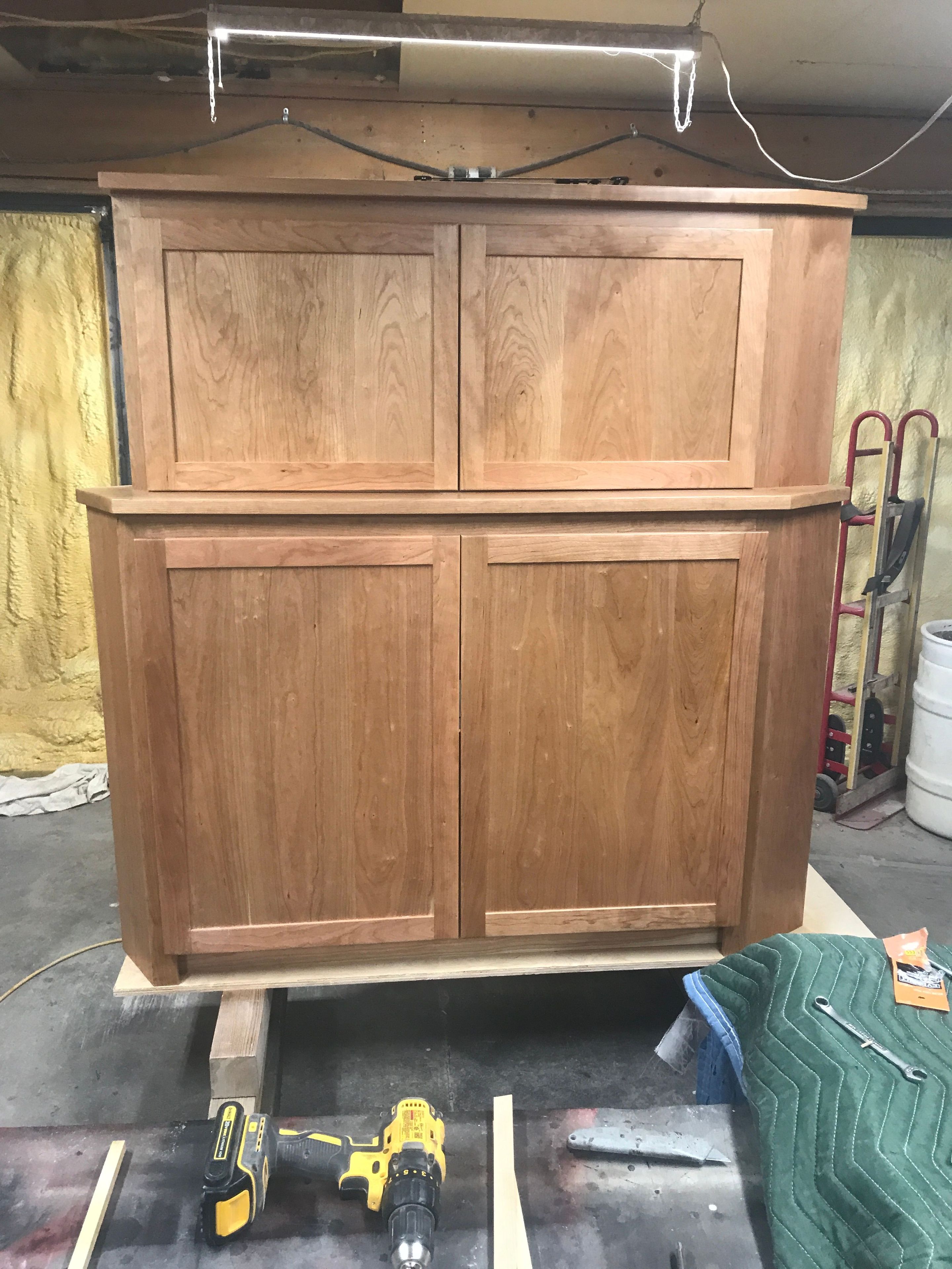 Cherry corner TV cabinet with remote lift control 2 