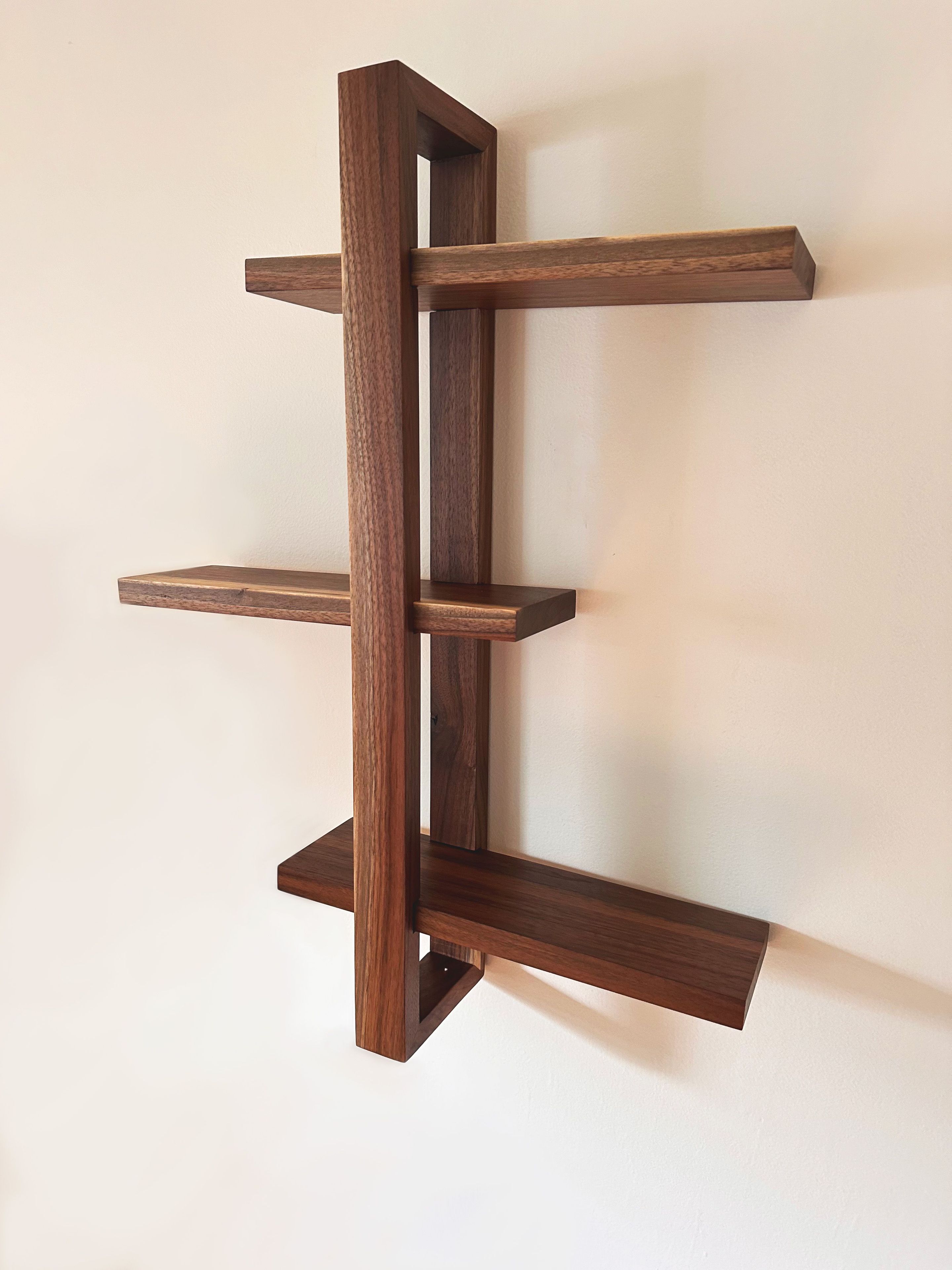 Handmade Solid Wood Shift Wall Shelf: Mid Century Modern Bookshelf 2 
