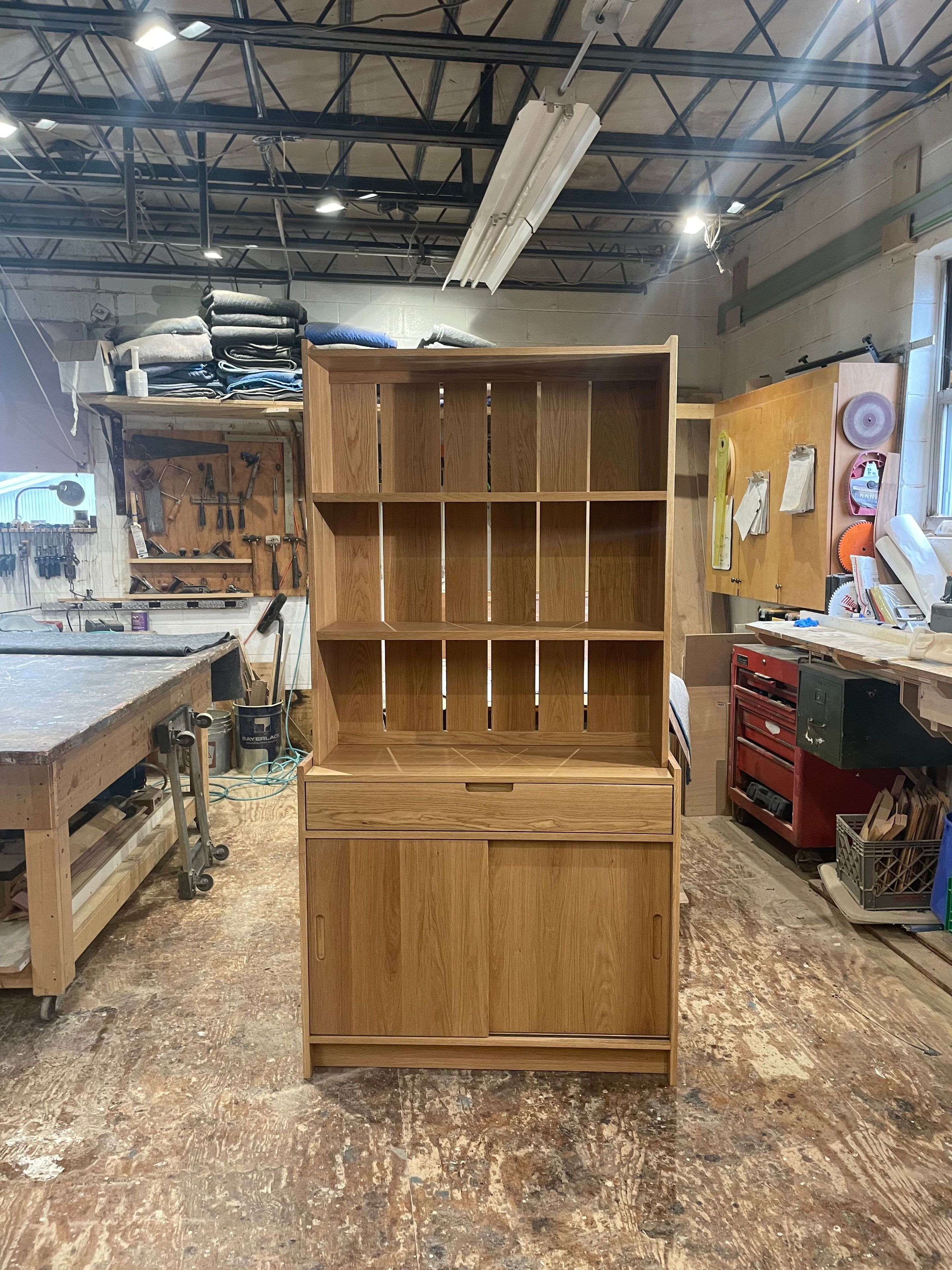 Pair of matching white oak hutches shelving cabinets 3