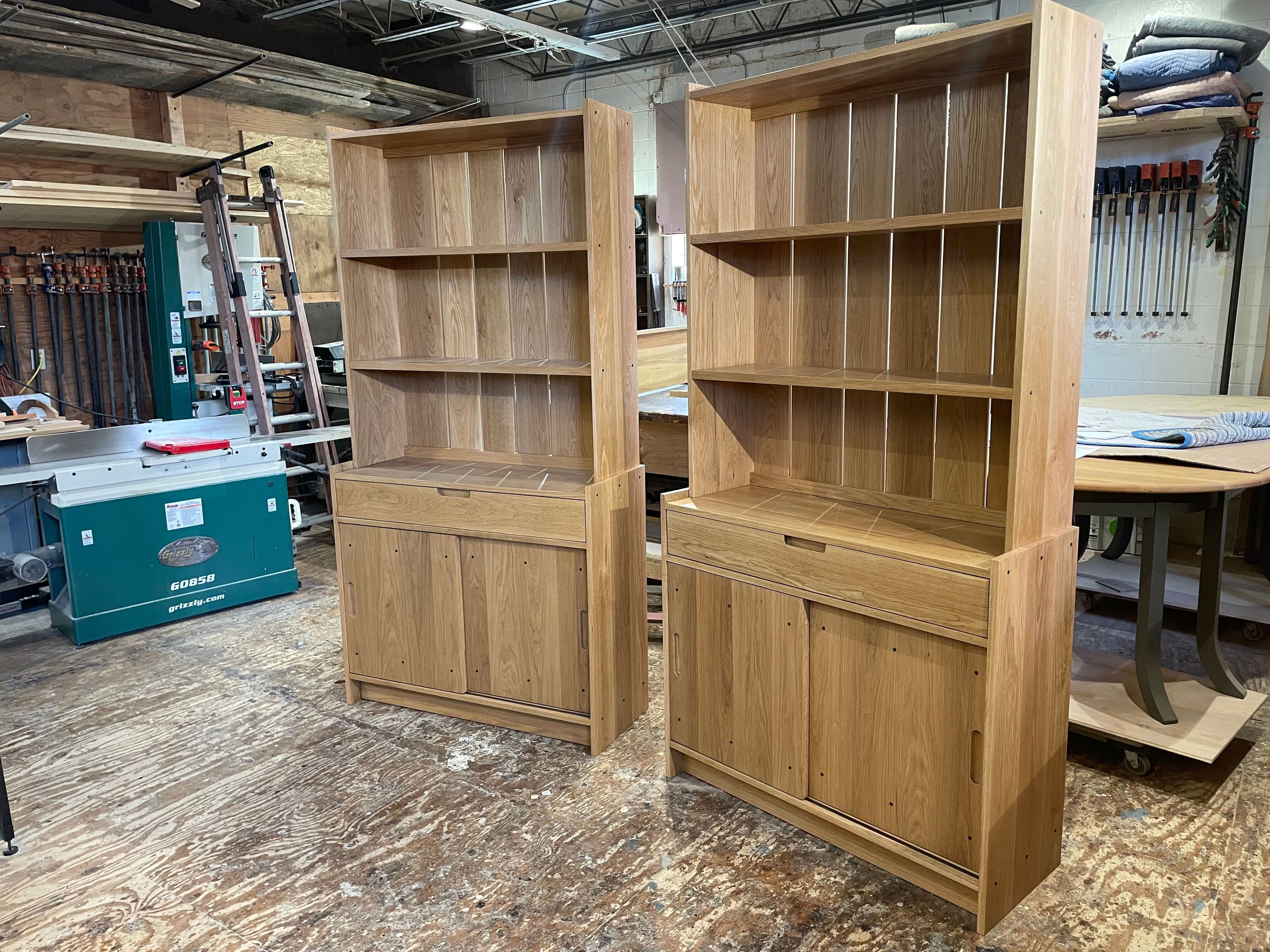 Pair of matching white oak hutches shelving cabinets 4