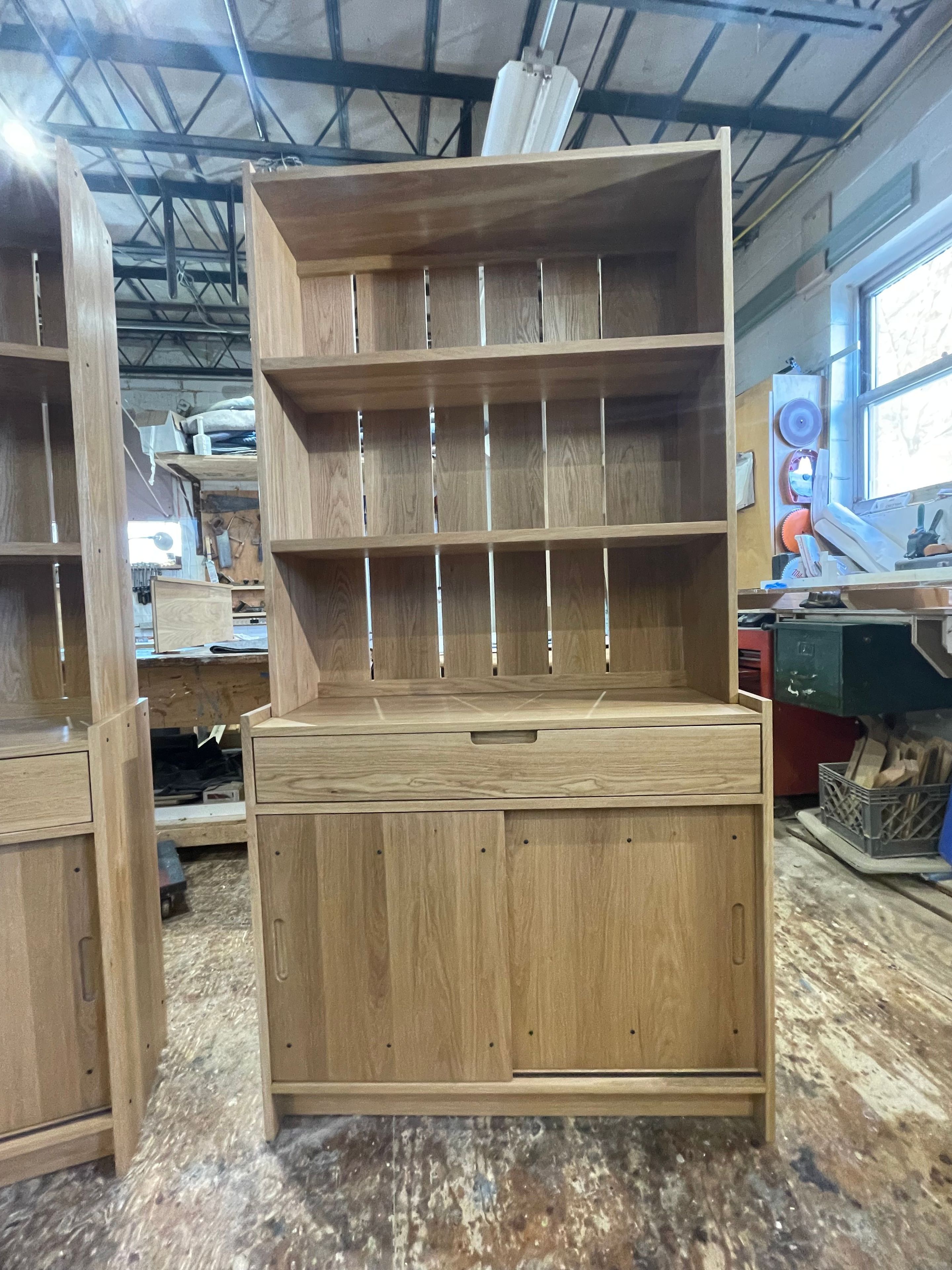 Pair of matching white oak hutches shelving cabinets 2