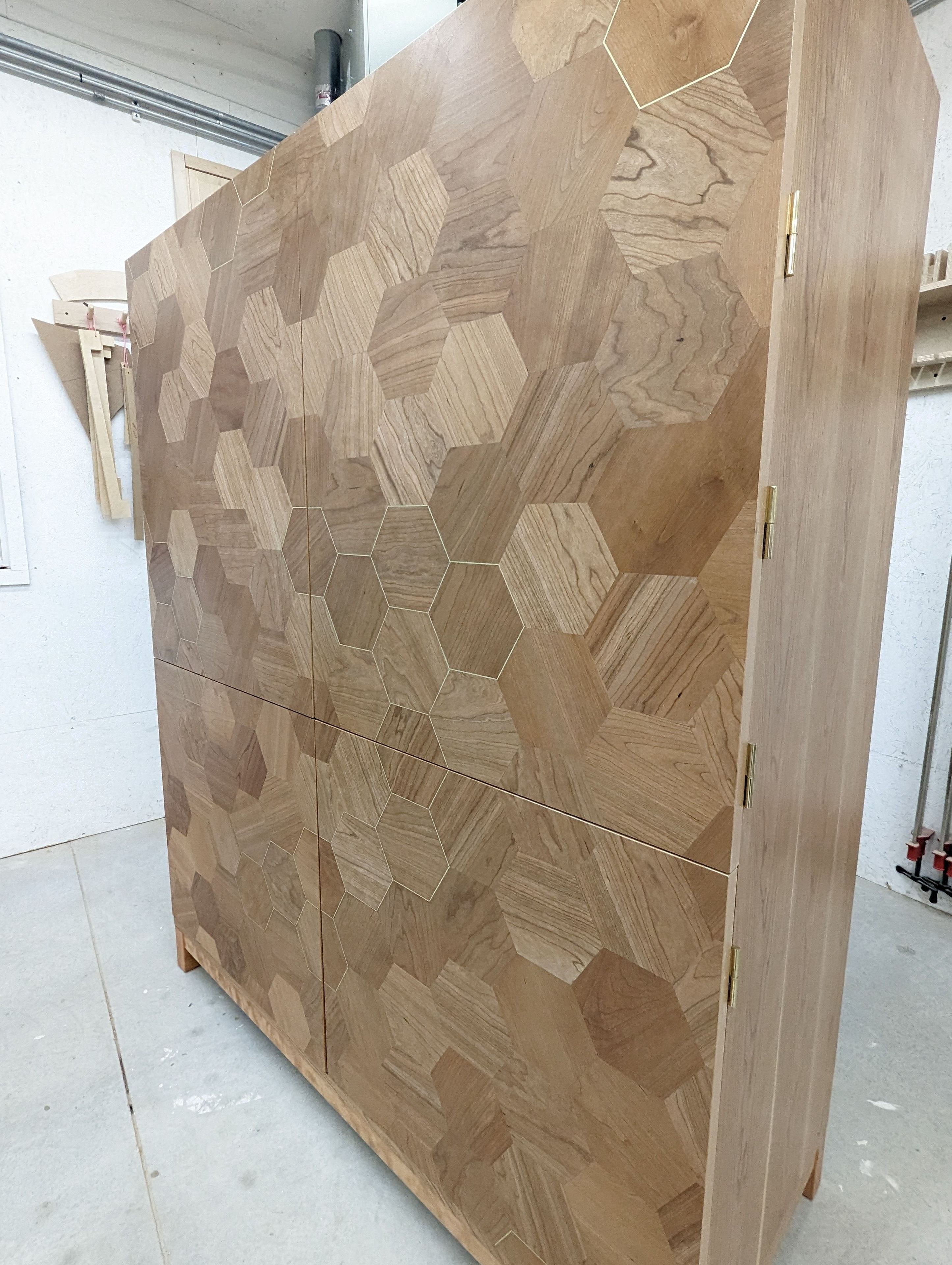 Cherry, Curly Maple and Brass Bourbon Cabinet 2