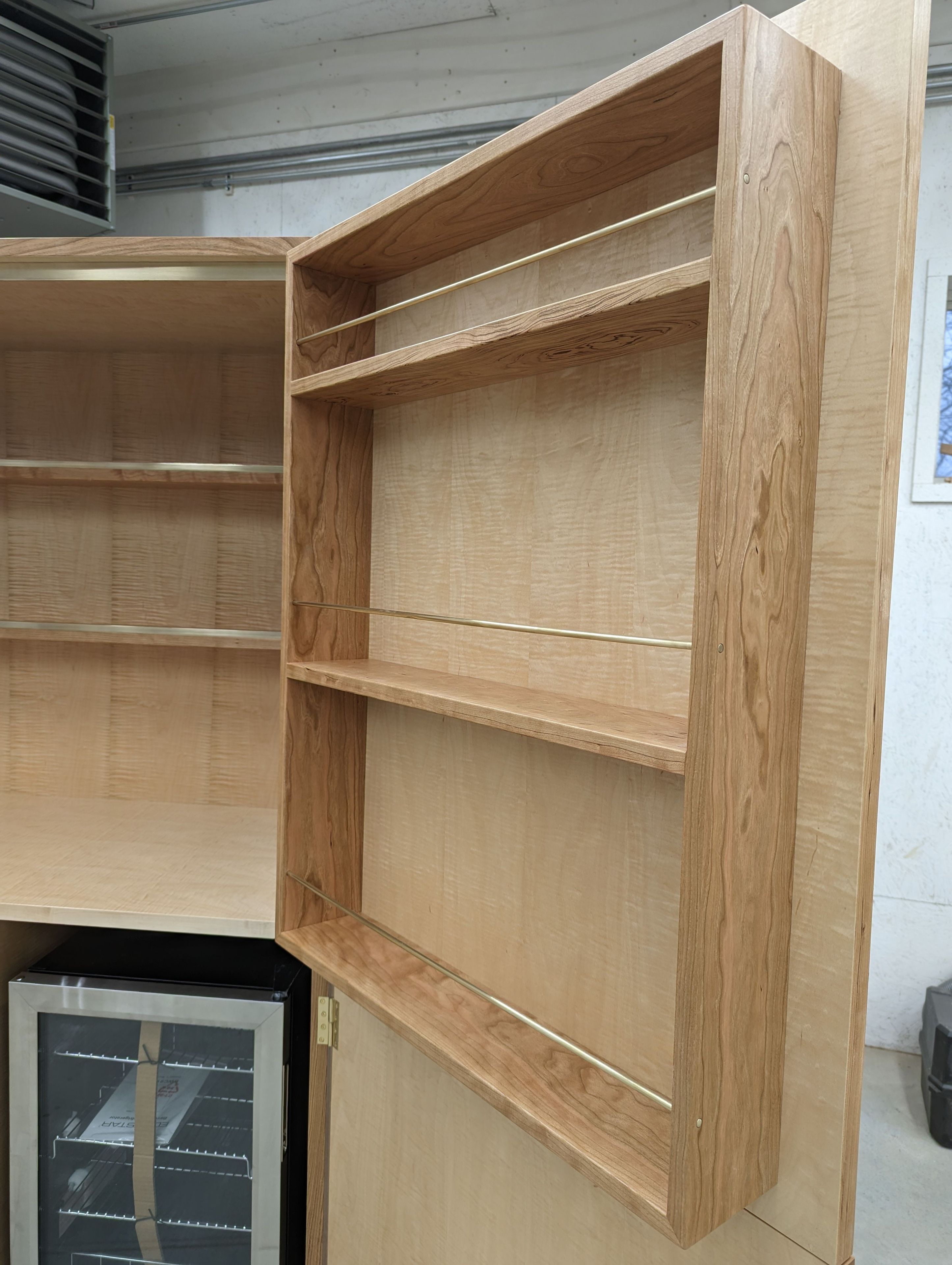 Cherry, Curly Maple and Brass Bourbon Cabinet 4