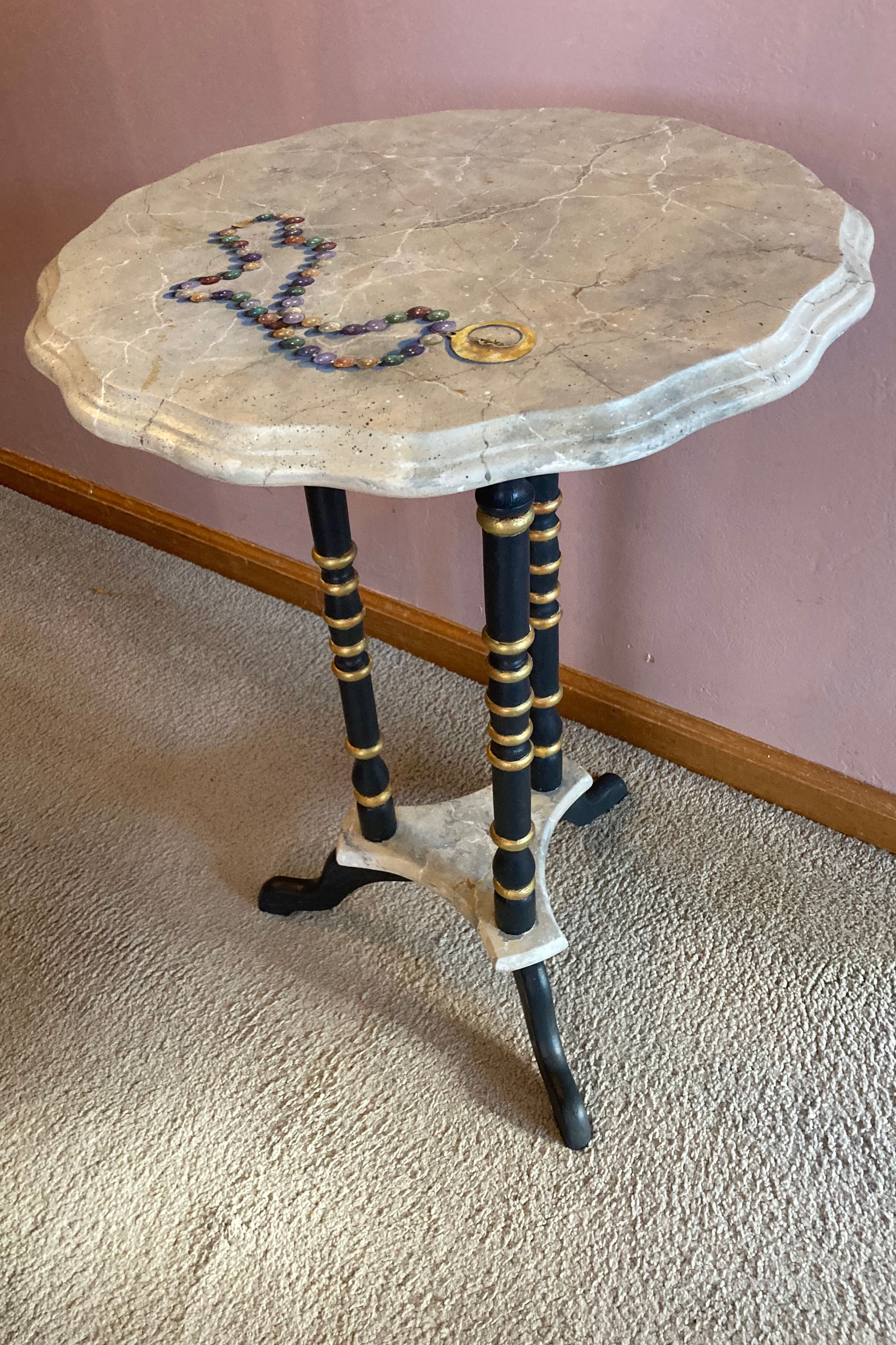 Painted Pedistal Table With Trompe L'Oeil Necklace & Faux Marble 3 