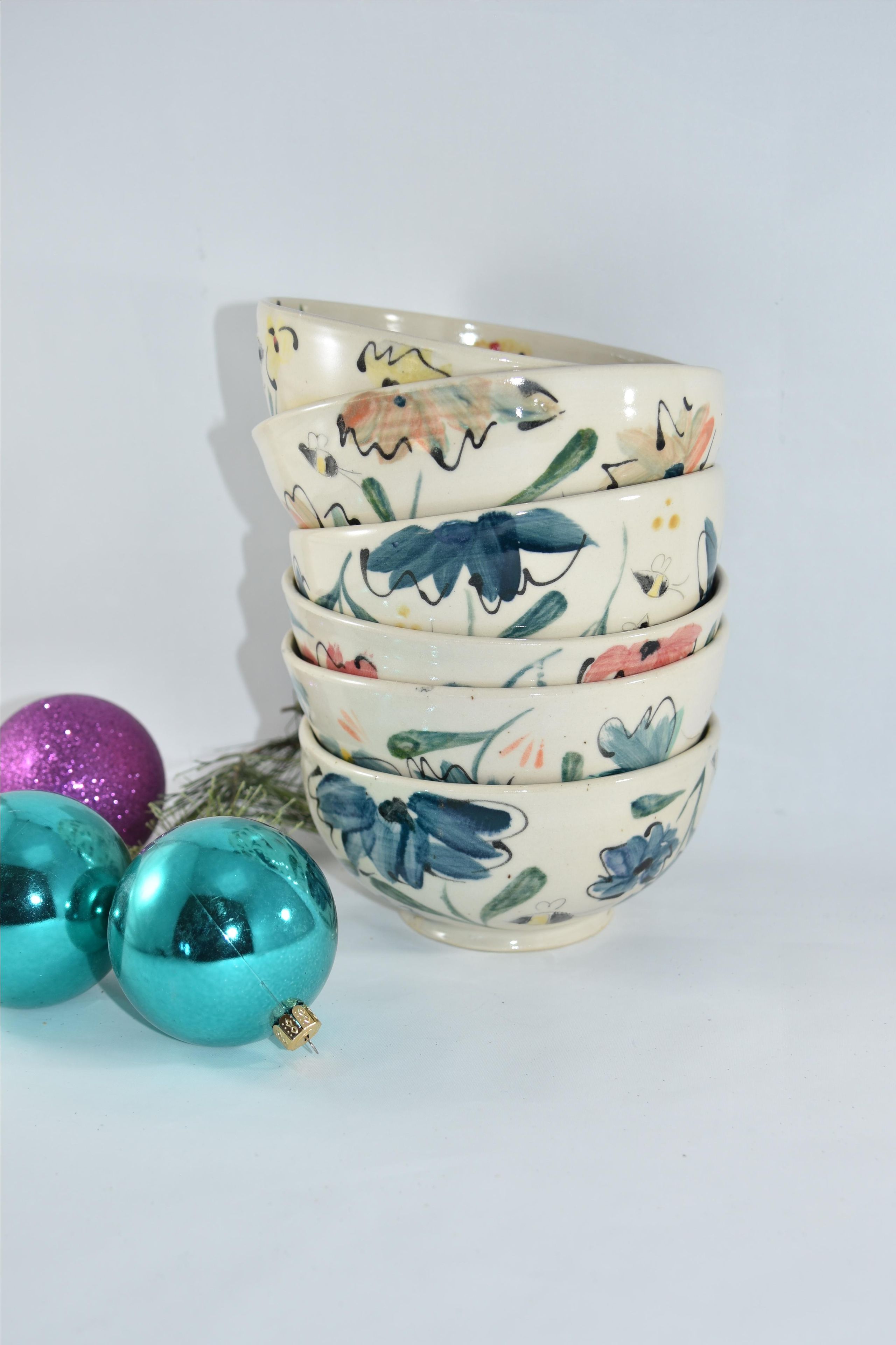 Set Of Four: Handmade Ceramic Soup Bowl For Salad, Cereal Or Ice Cream
