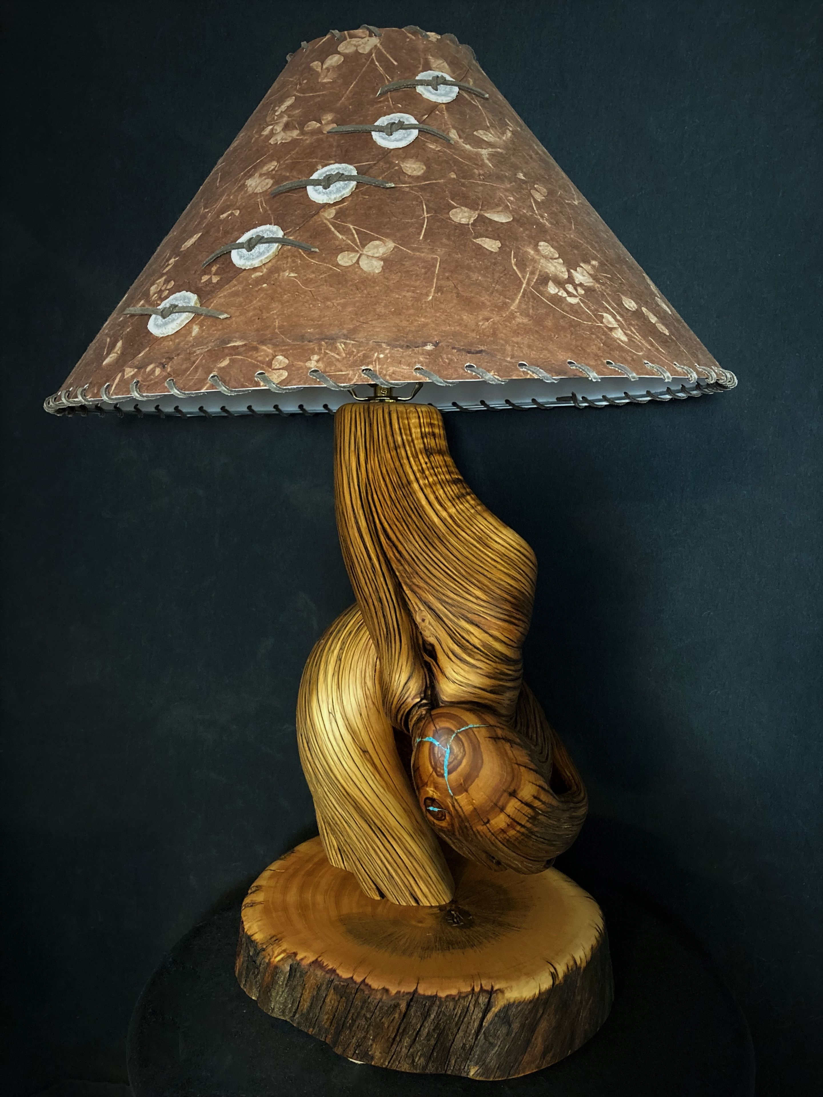 Rustic Handmade Juniper Table Lamp With Turquoise Inlay 2 