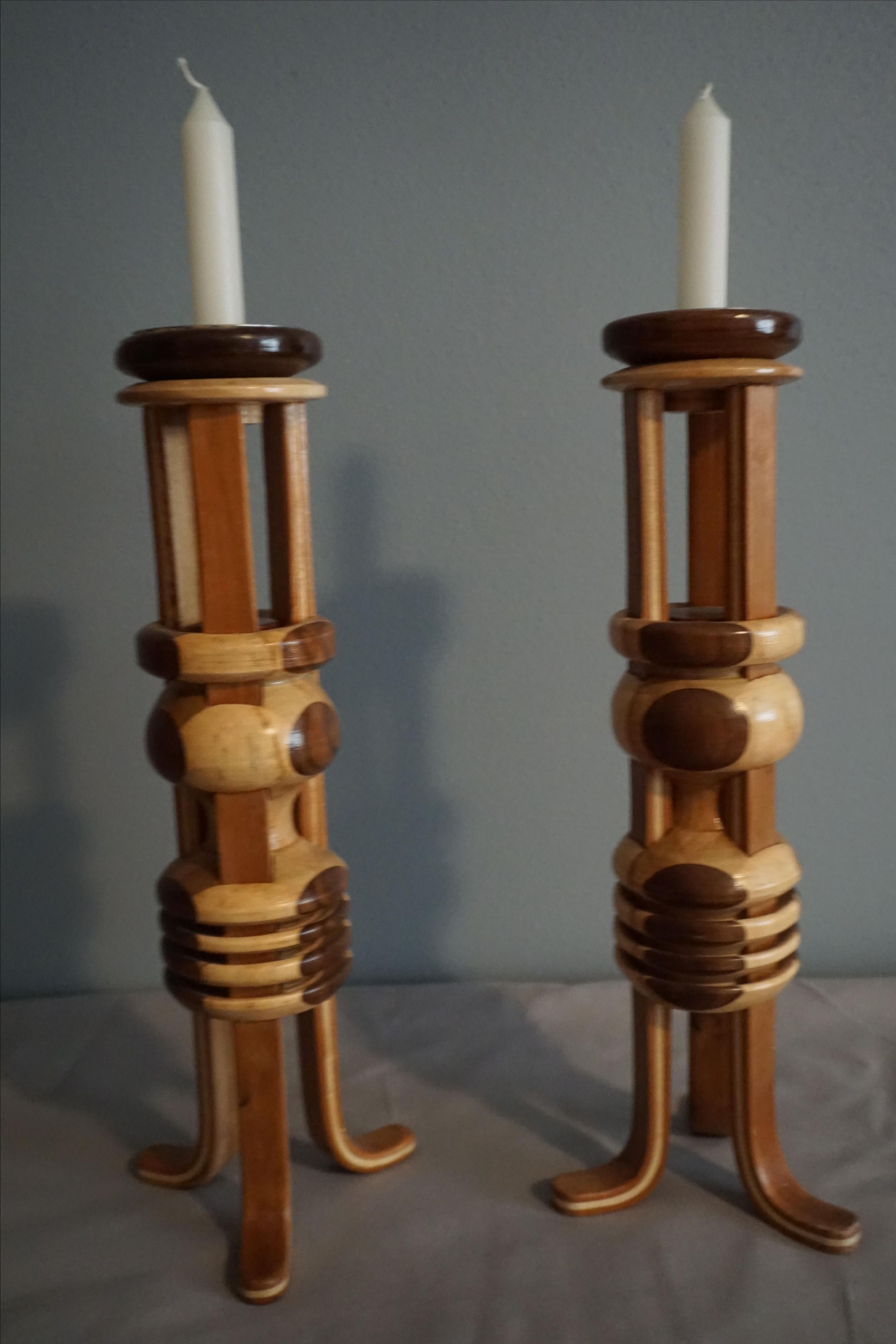 Art Deco Wood Candle Holders 3 