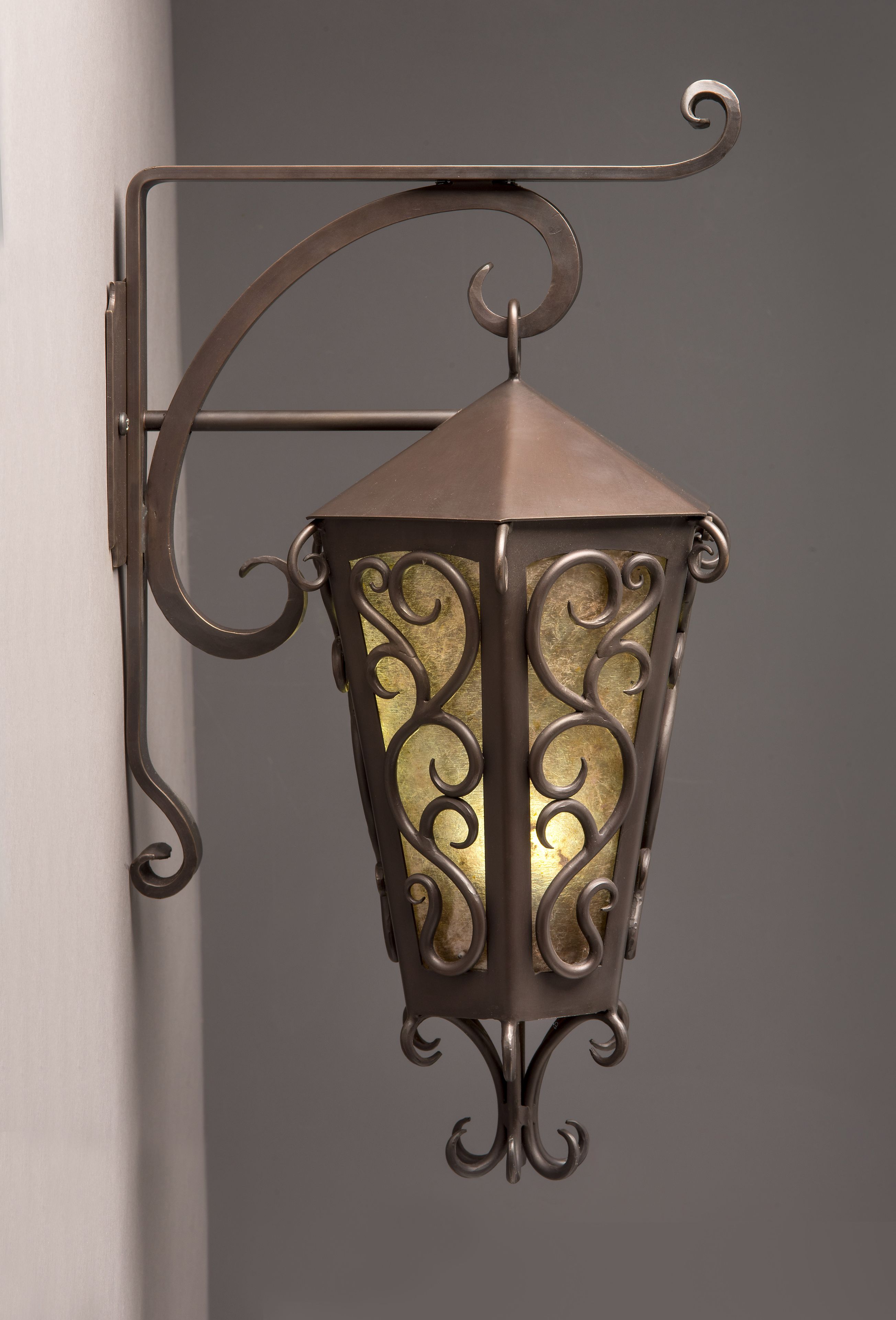 Bronze Sconce With Mica Shade. Wrought Iron Style. 2
